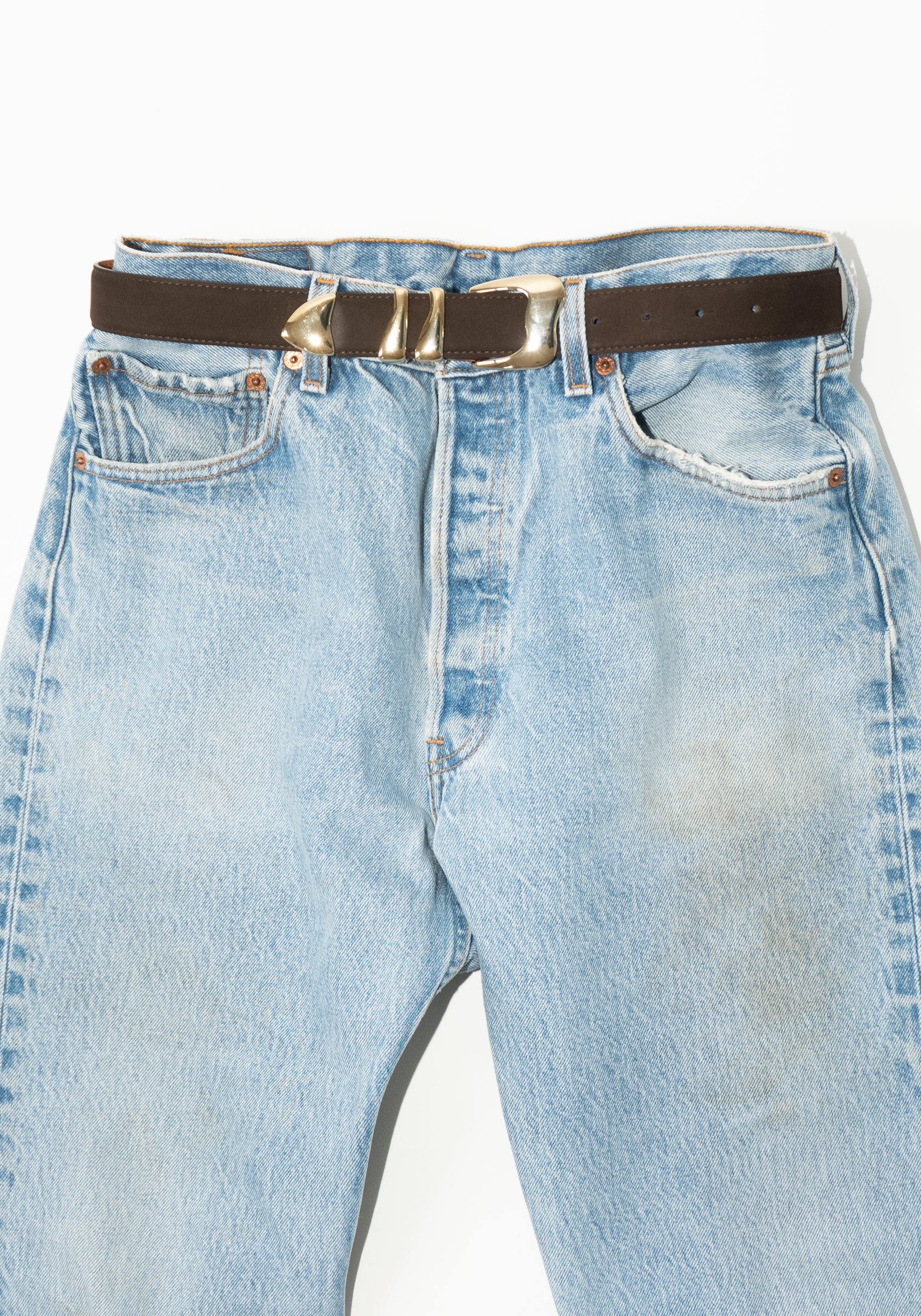 Maison Boinet Capucine Suede Brass Buckle Belt in Brown