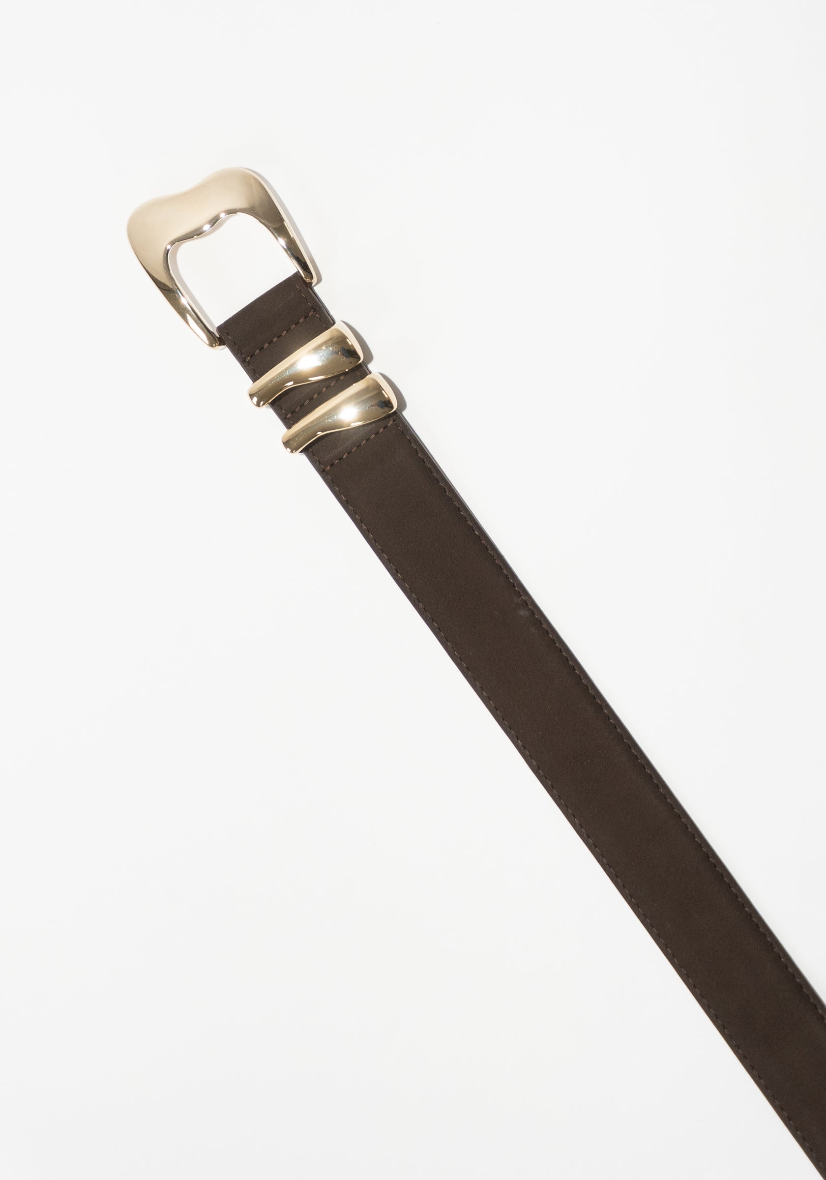 Maison Boinet Capucine Suede Brass Buckle Belt in Brown