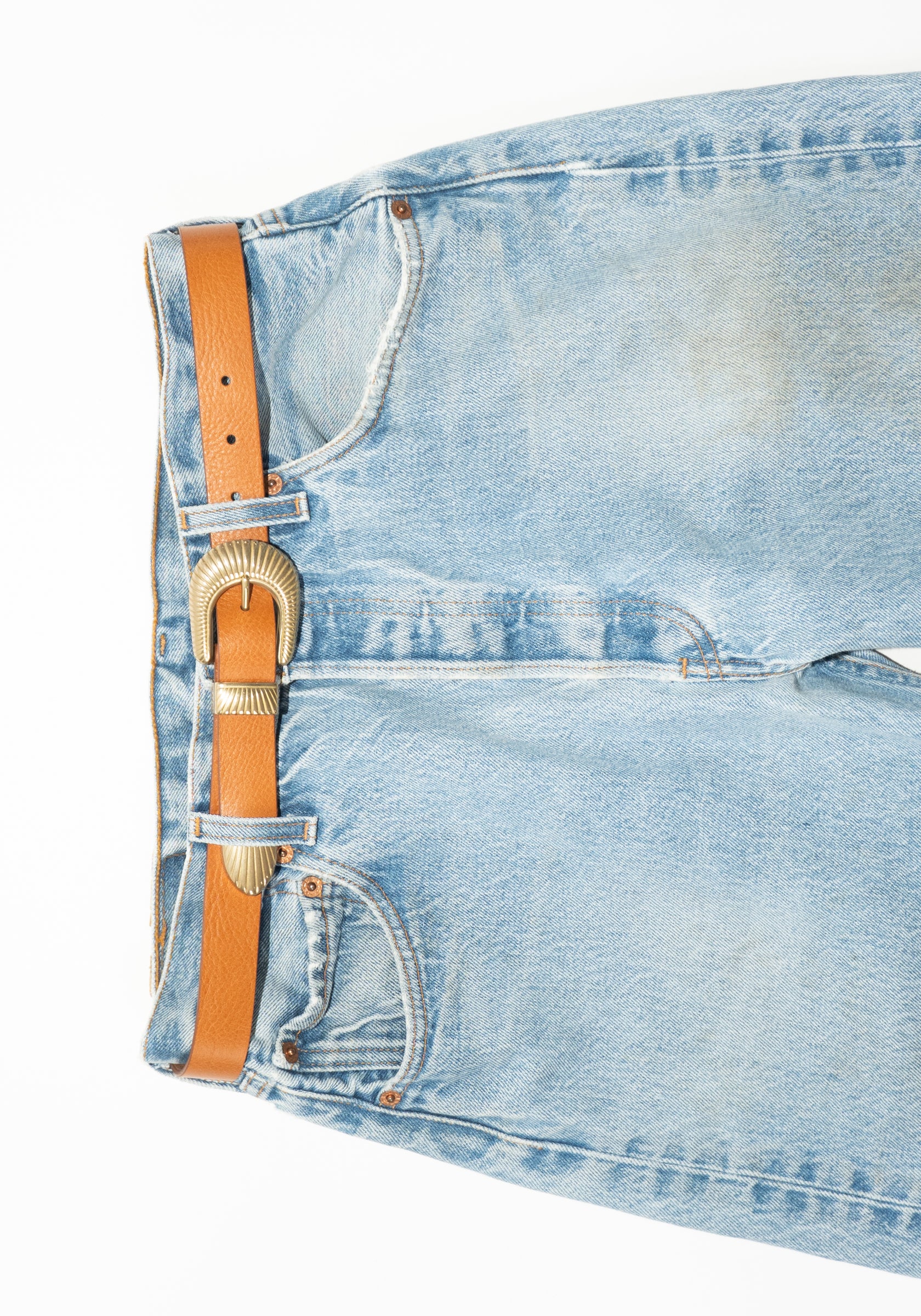 Maison Boinet Western Brass Buckle Leather Belt in Camel