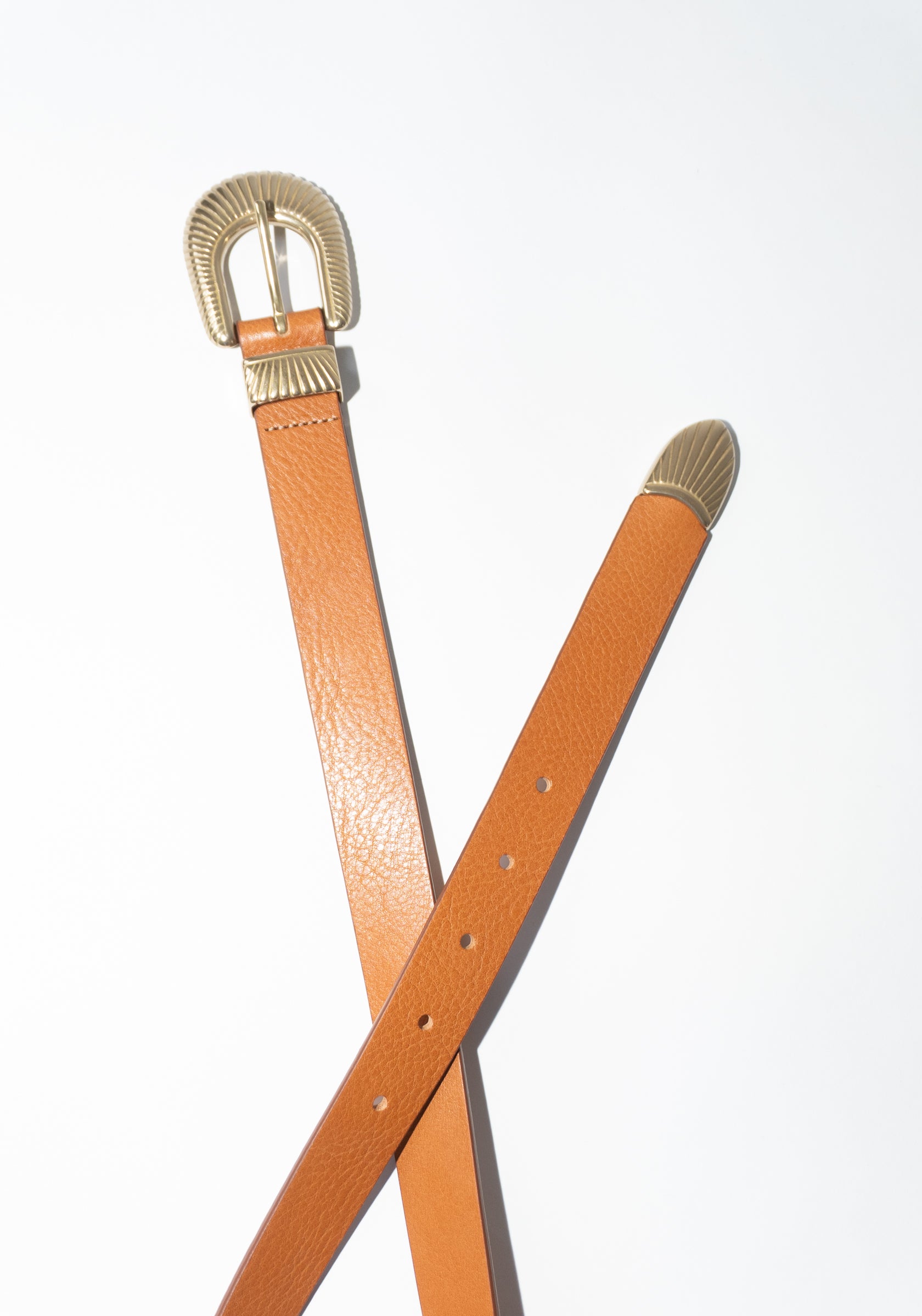 Maison Boinet Western Brass Buckle Leather Belt in Camel