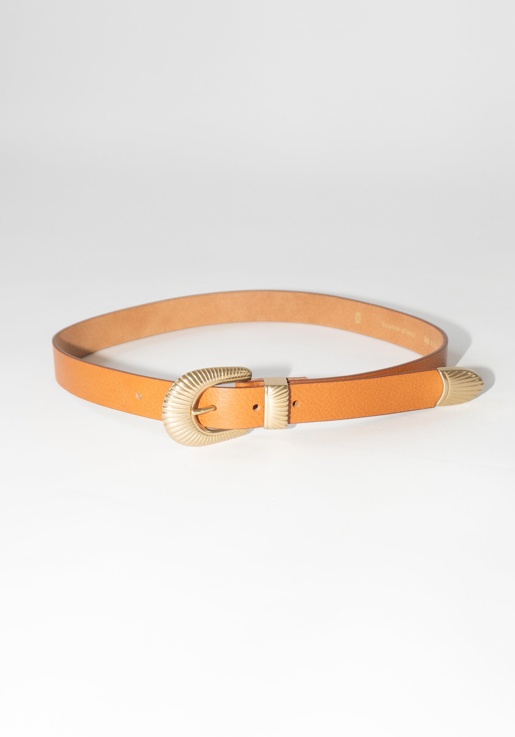 Maison Boinet Western Brass Buckle Leather Belt in Camel