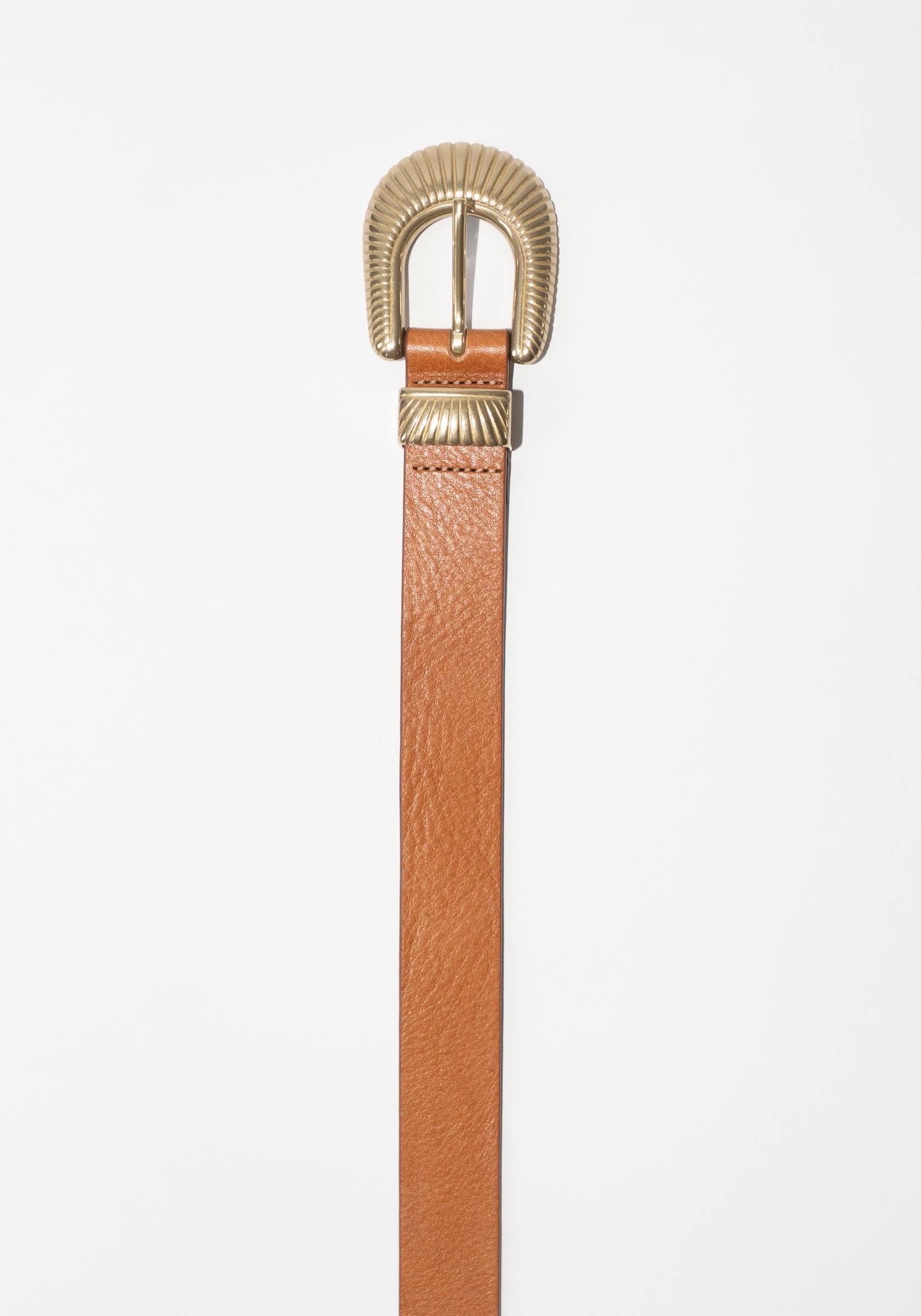 Maison Boinet Western Brass Buckle Leather Belt in Camel