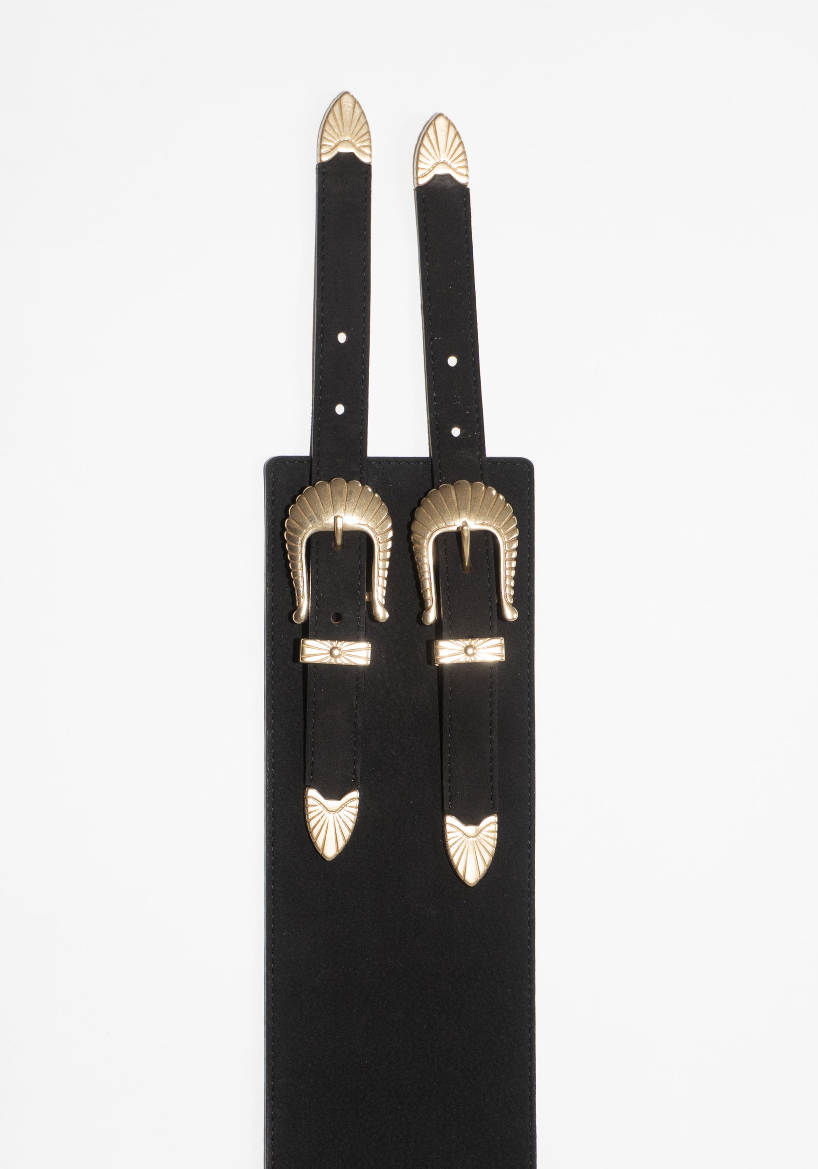 Maison Boinet Western Double Buckle Suede Belt in Black