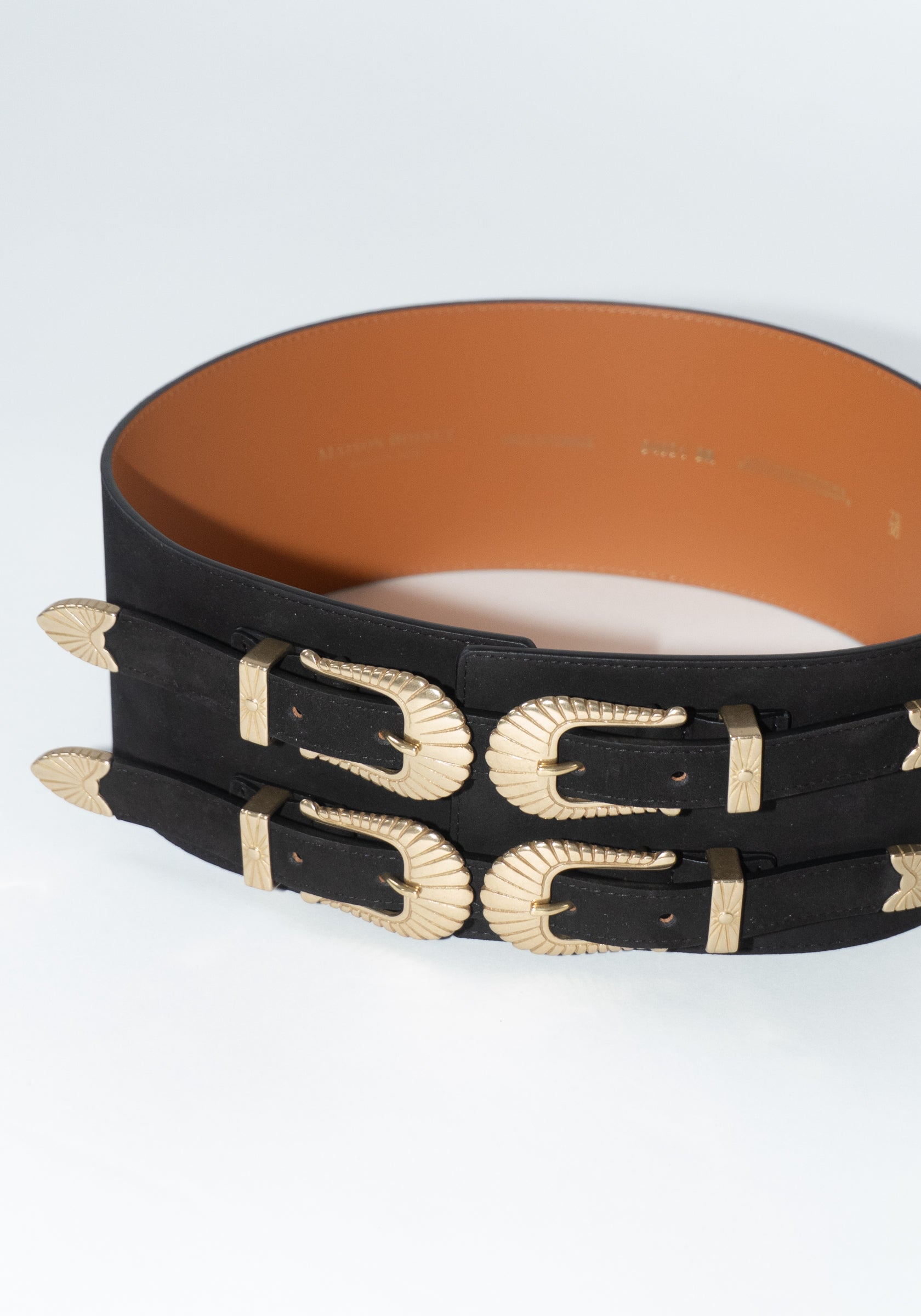 Maison Boinet Western Double Buckle Suede Belt in Black