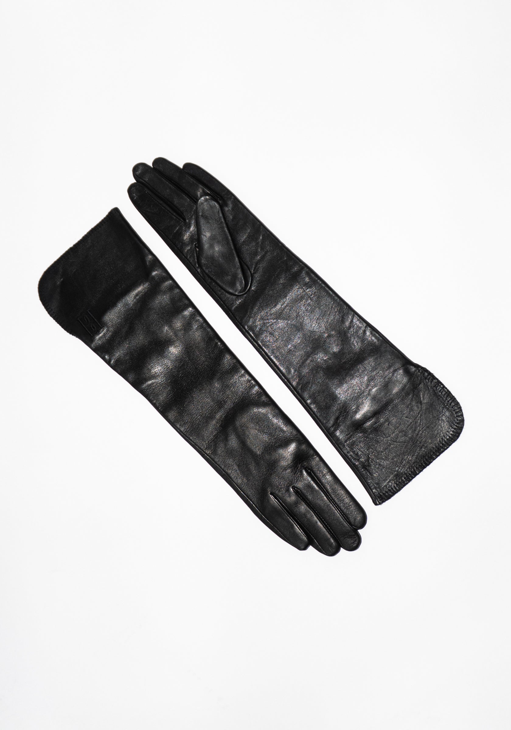 Gemmi Long Leather Gloves in Black