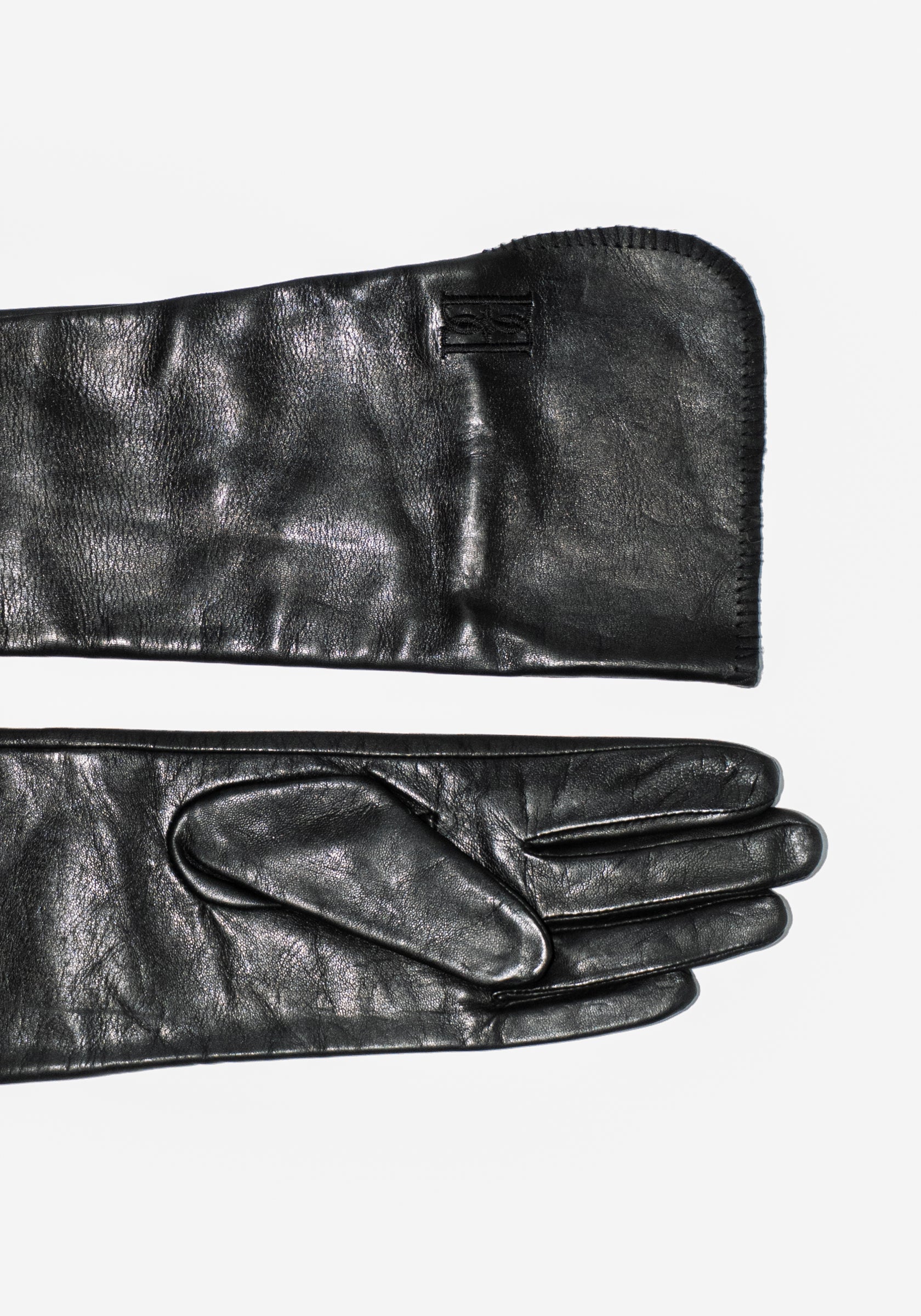 Gemmi Long Leather Gloves in Black