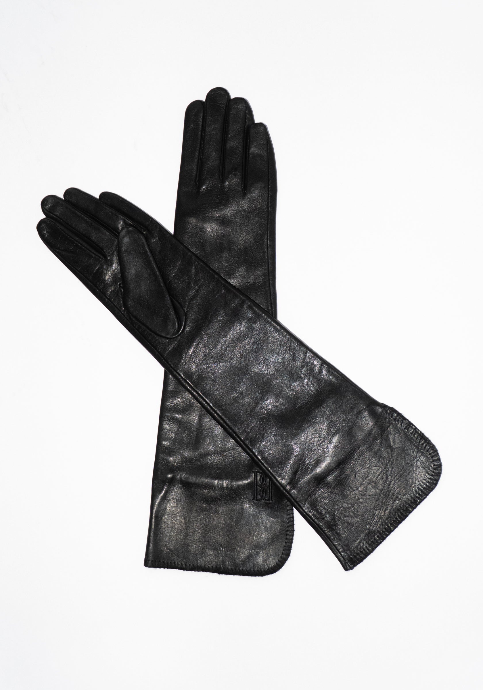 Gemmi Long Leather Gloves in Black