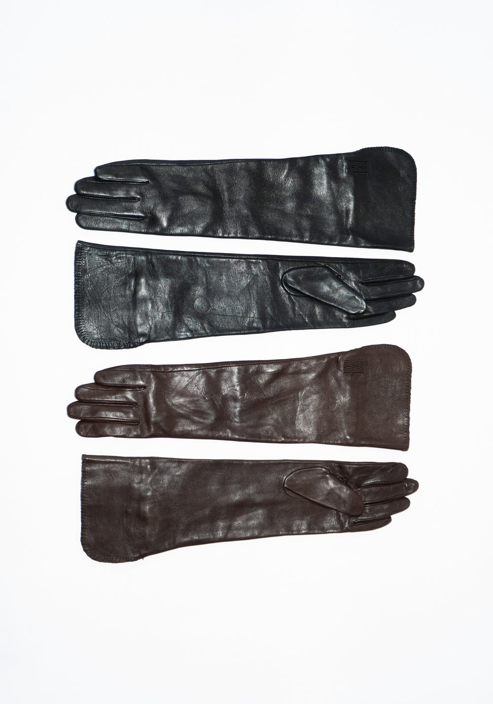 Gemmi Long Leather Gloves in Black