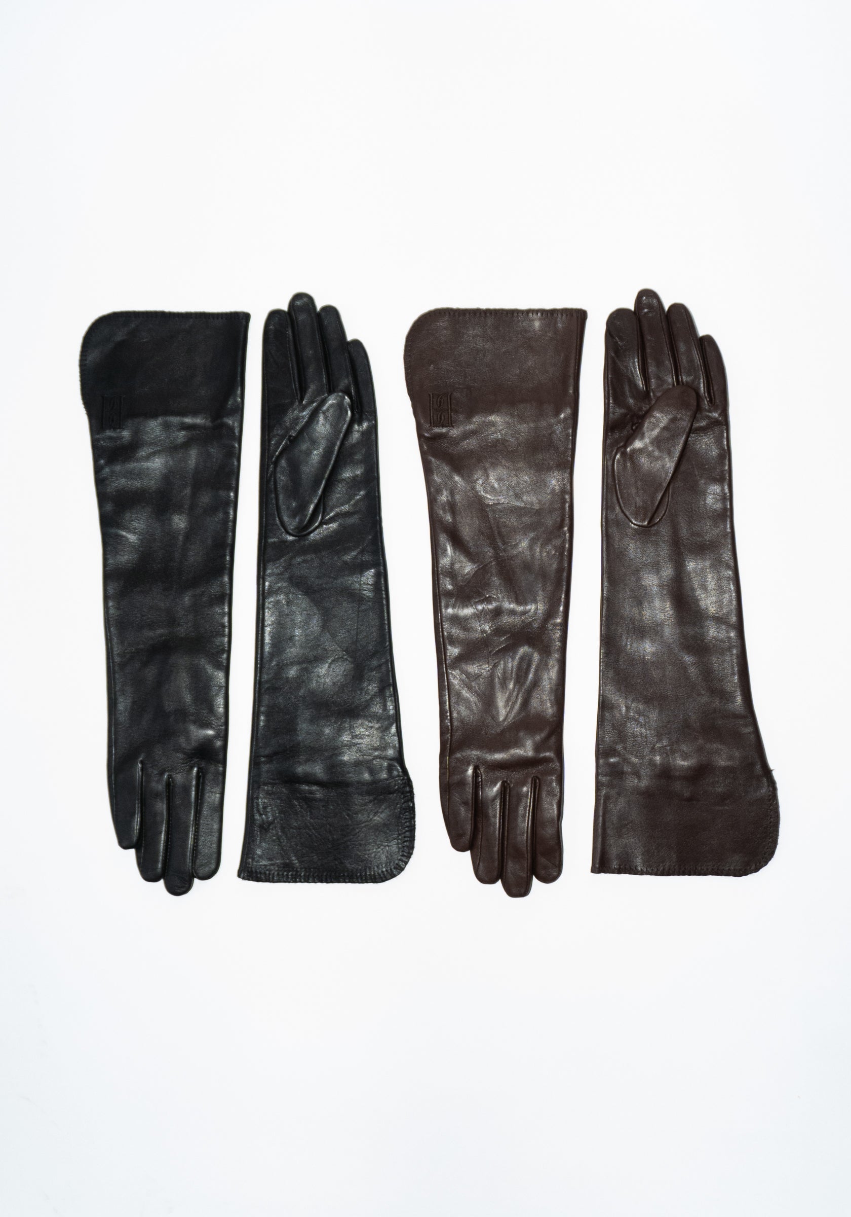 Gemmi Long Leather Gloves in Black