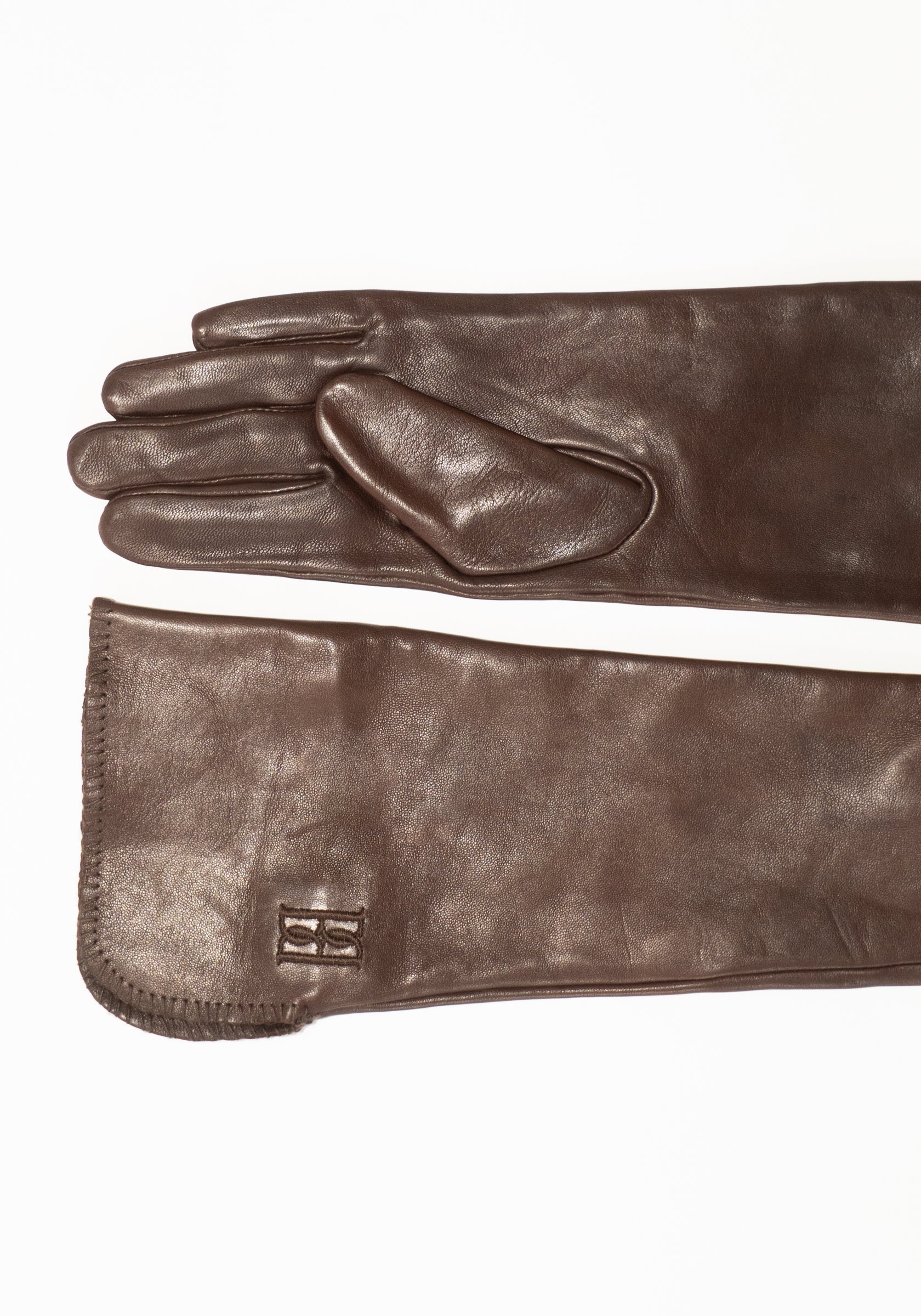 By Malene Birger Gemmi Long Leather Gloves in Brown