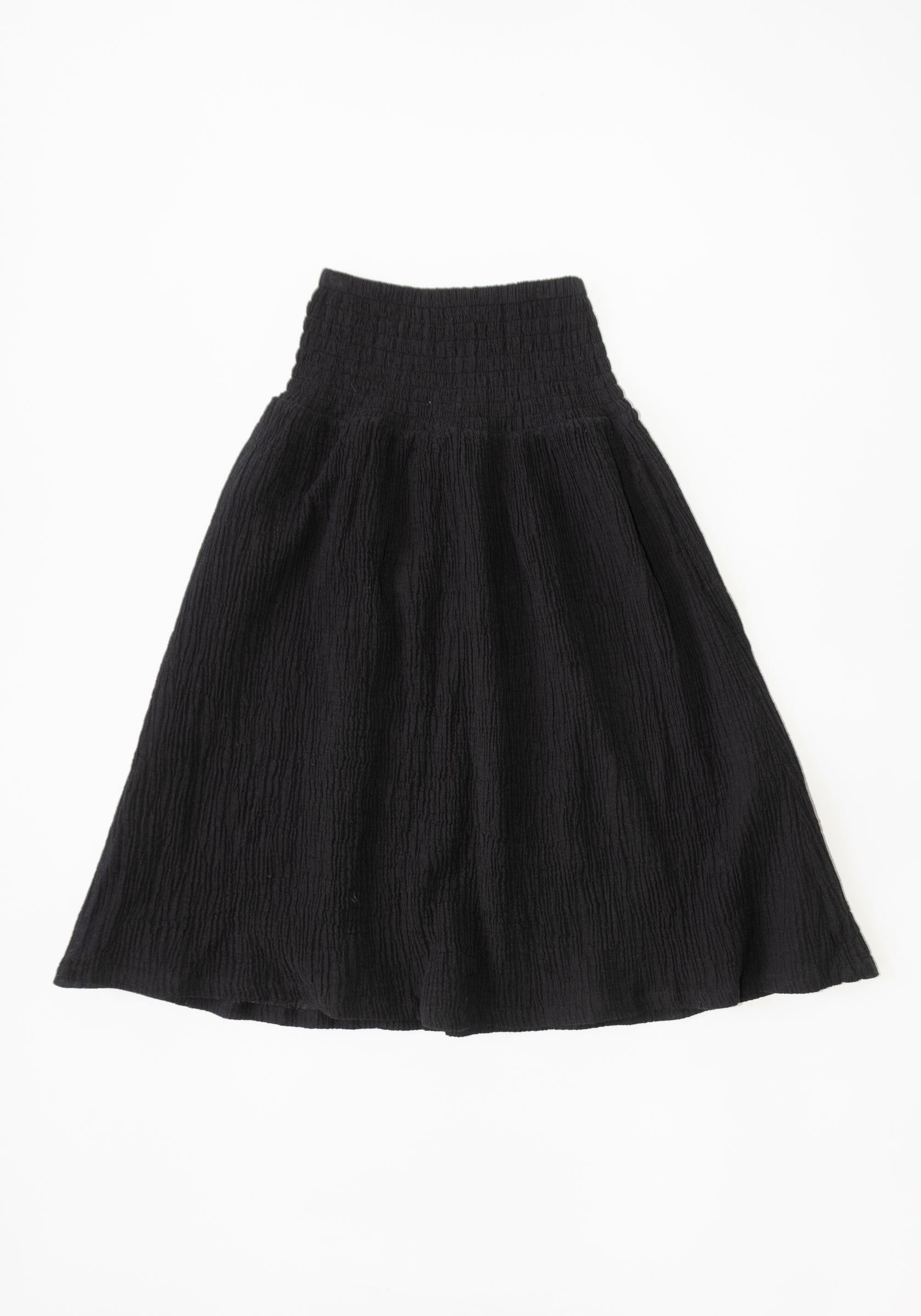 Sol Smocked Gauze Skirt in Black