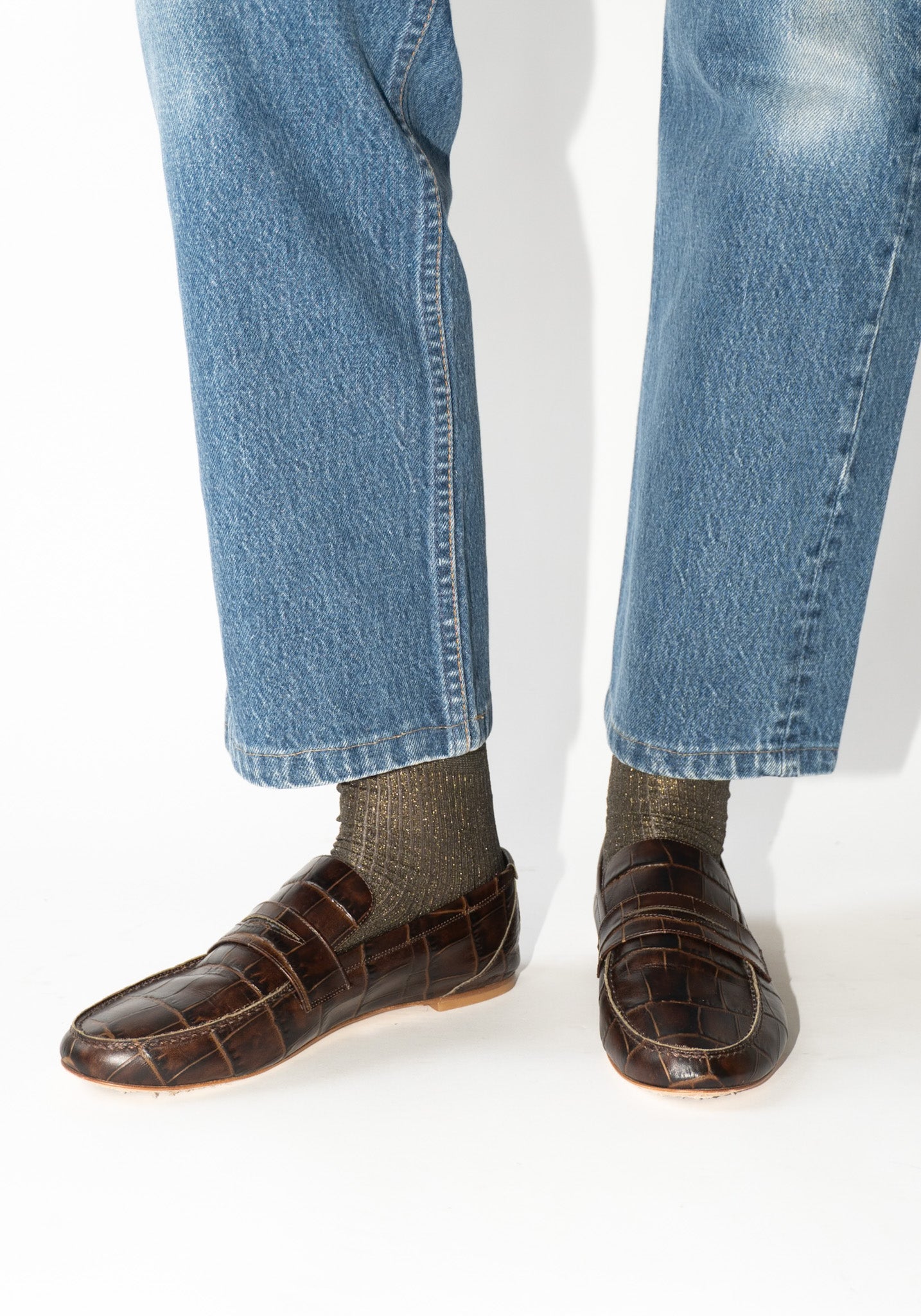 Maria La Rosa Ribbed Laminated Sock in Bosco