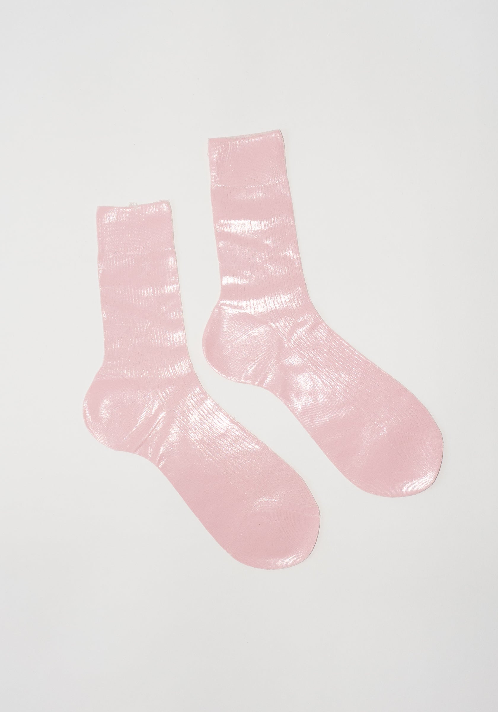 Ribbed Laminated Socks in Pale Pink