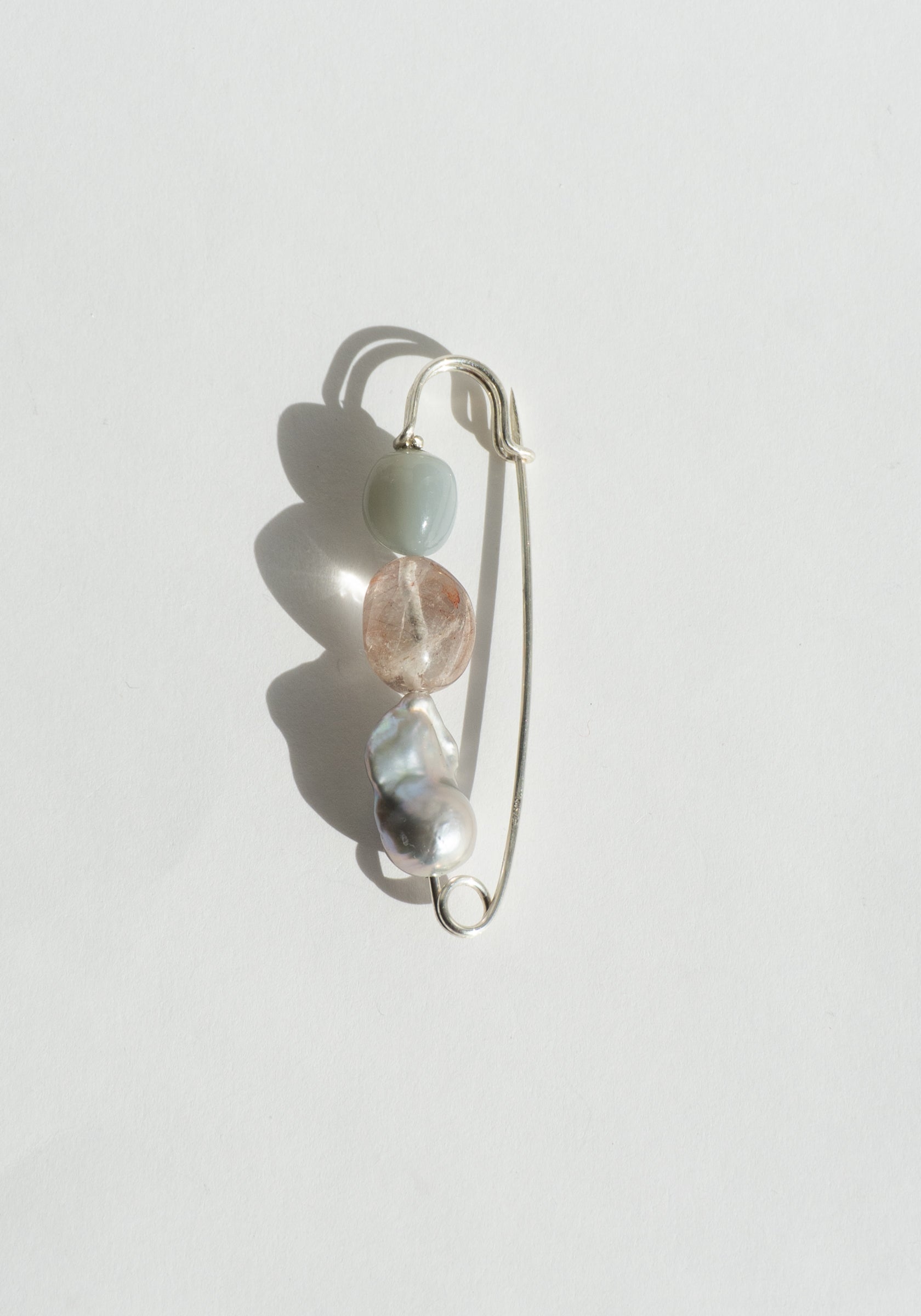 Mary MacGill Rutilated Quartz, Moonstone and Pearl Pin