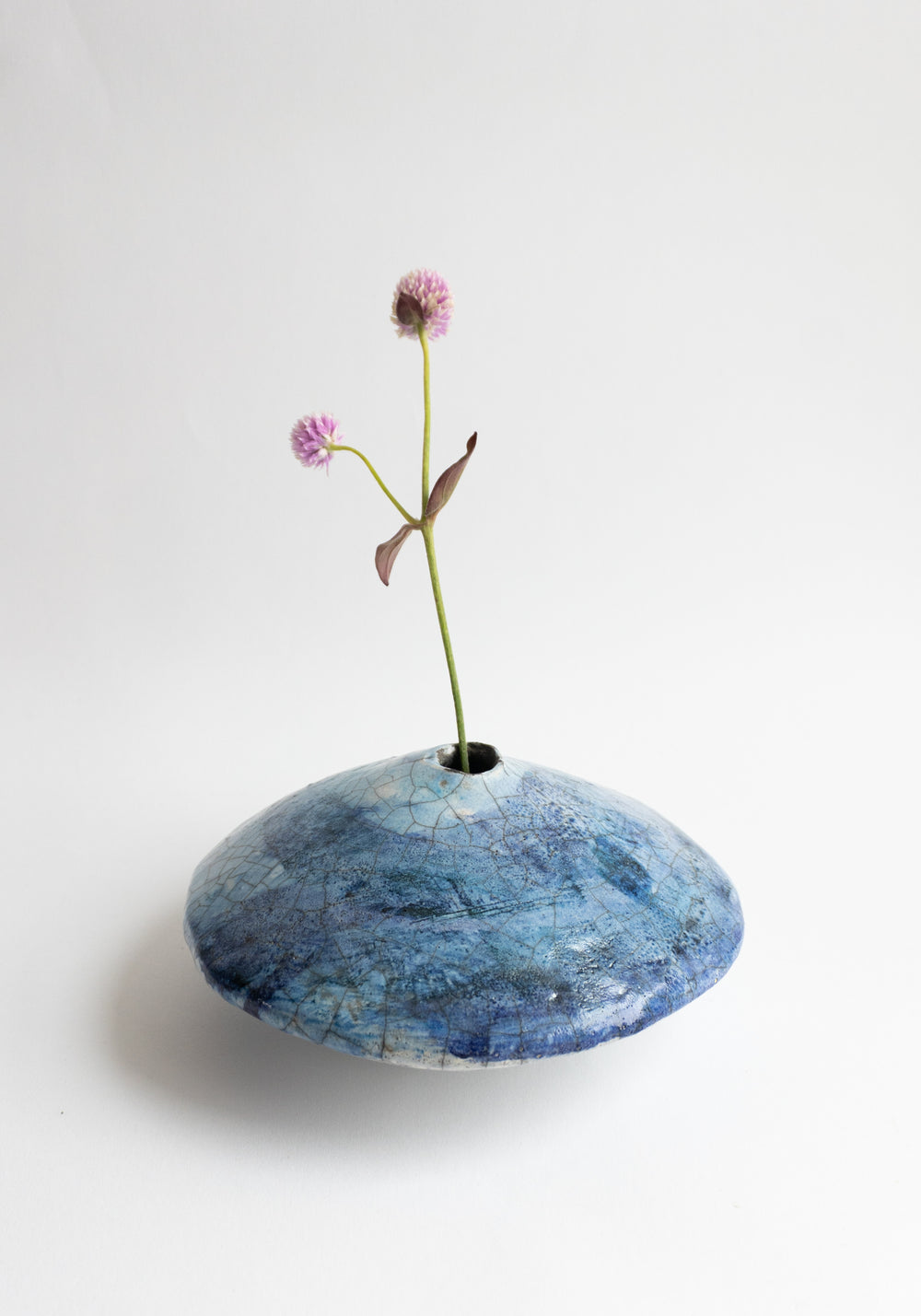 Raku Ikebana Vase in Cobalt