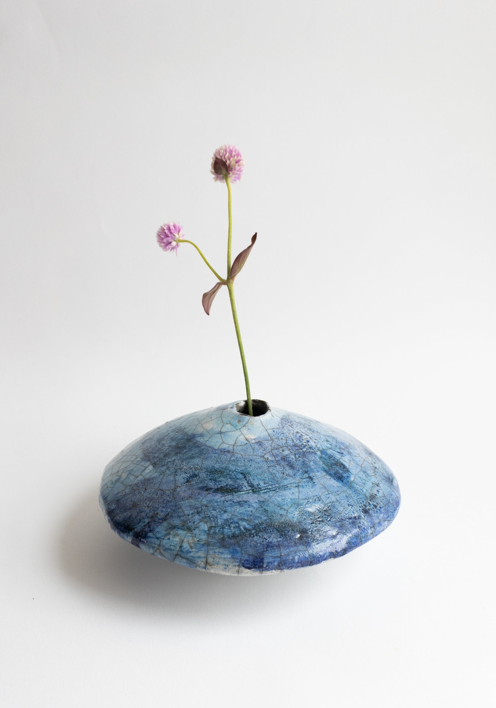 Raku Ikebana Vase in Cobalt