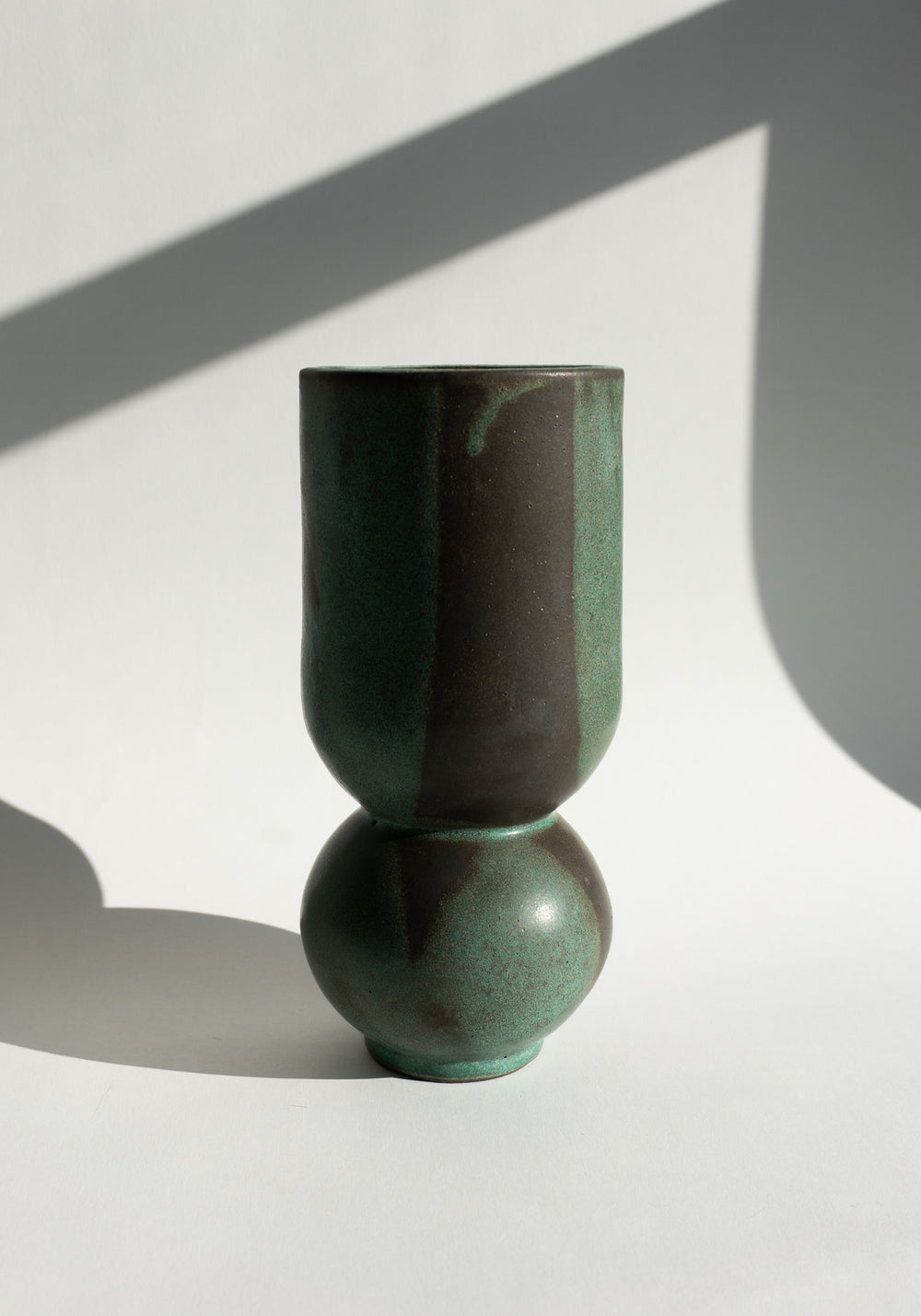 Mondays Ceramics Green Ball Vase in Green Patina on Umber