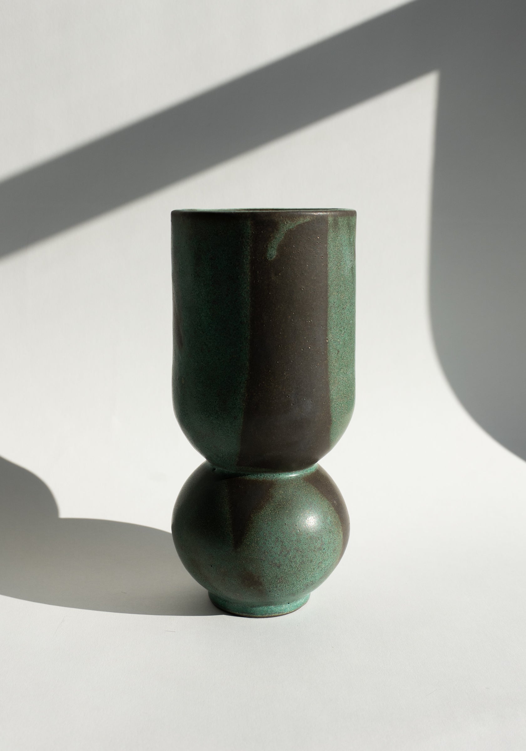 Mondays Ceramics Green Ball Vase in Green Patina on Umber