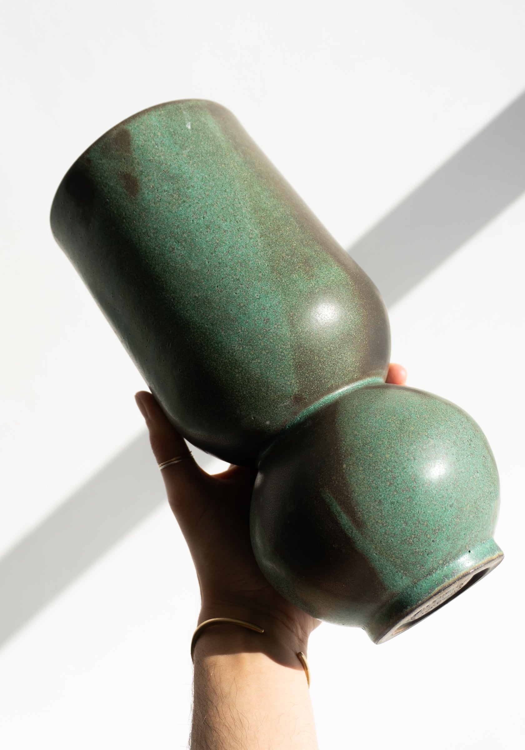 Mondays Ceramics Green Ball Vase in Green Patina on Umber