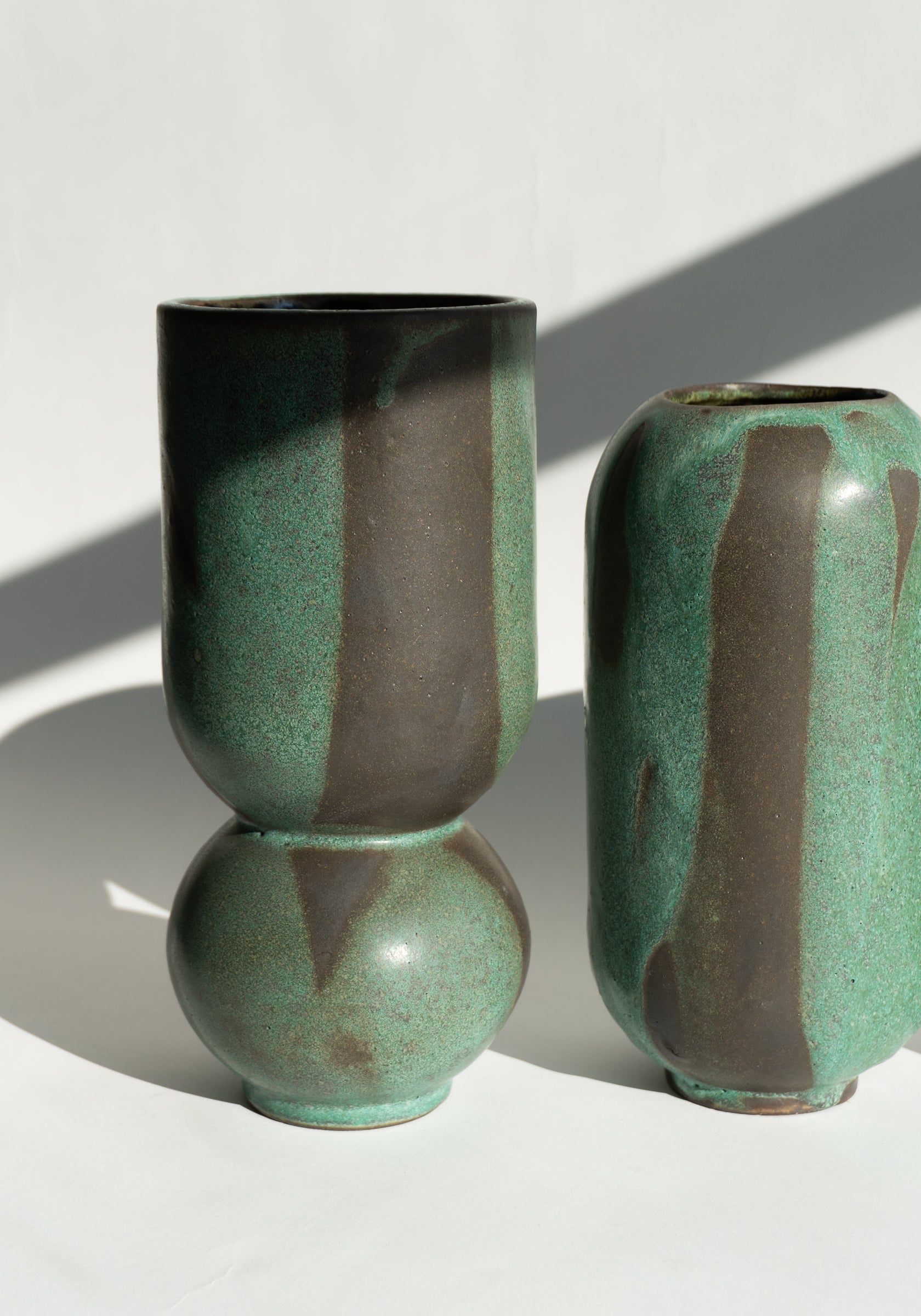 Mondays Ceramics Green Ball Vase in Green Patina on Umber