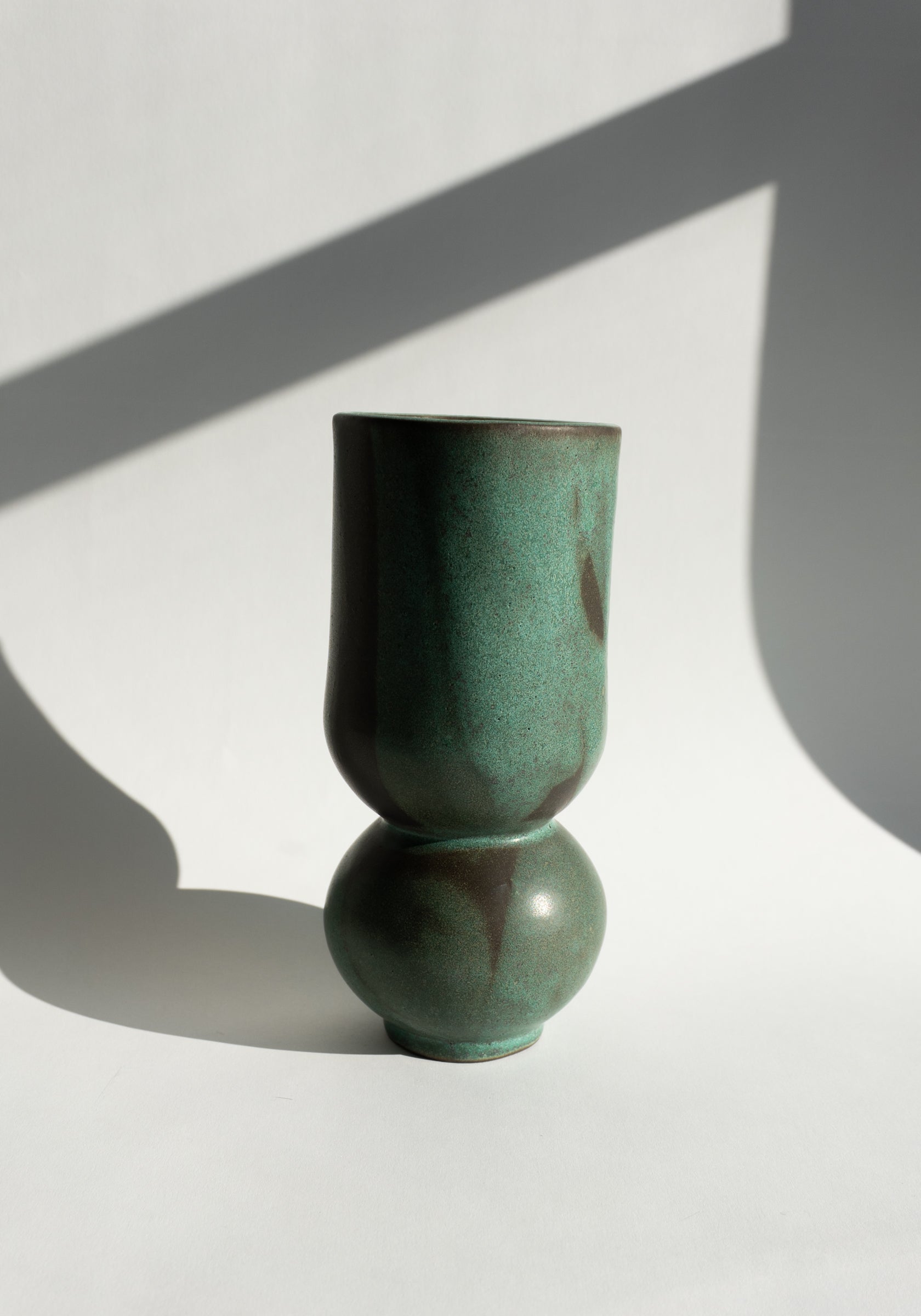 Mondays Ceramics Green Ball Vase in Green Patina on Umber