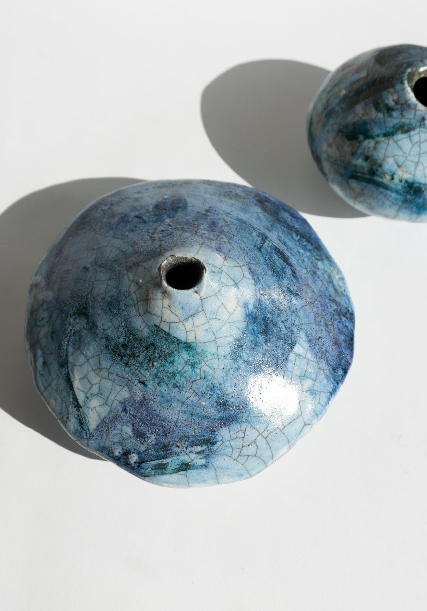 Raku Ikebana Vase in Cobalt