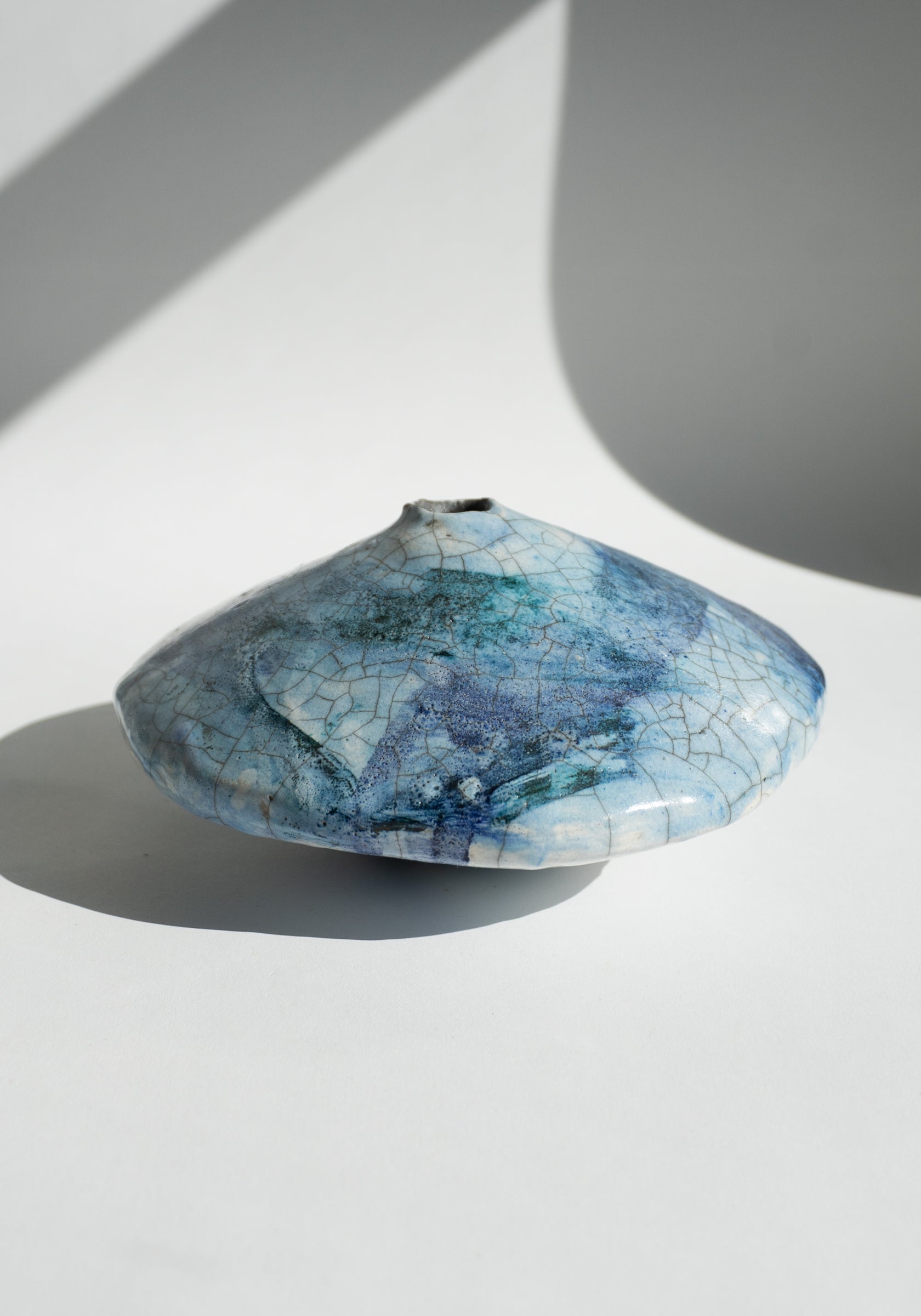 Raku Ikebana Vase in Cobalt