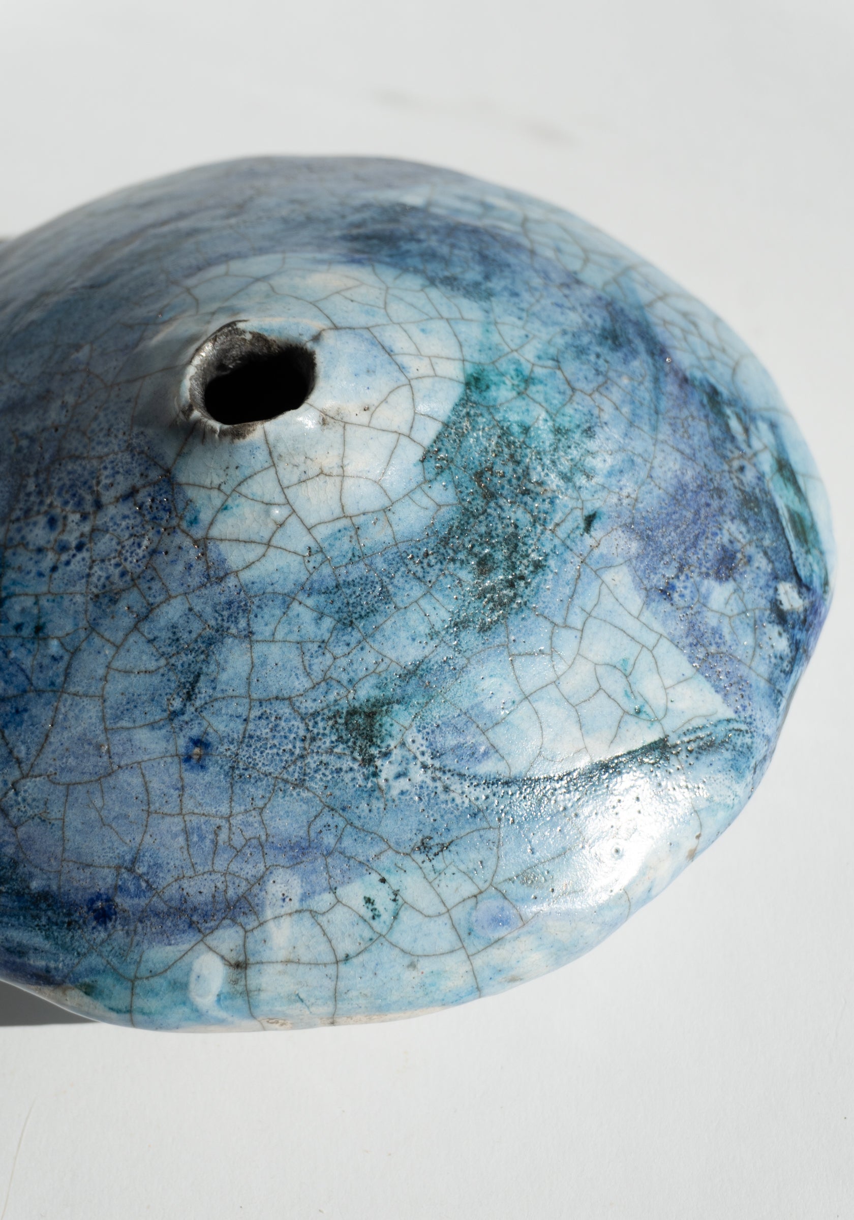 Raku Ikebana Vase in Cobalt