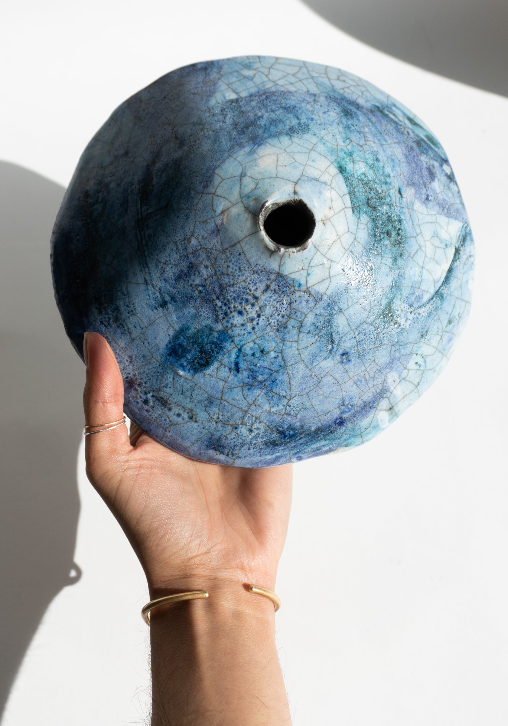 Raku Ikebana Vase in Cobalt