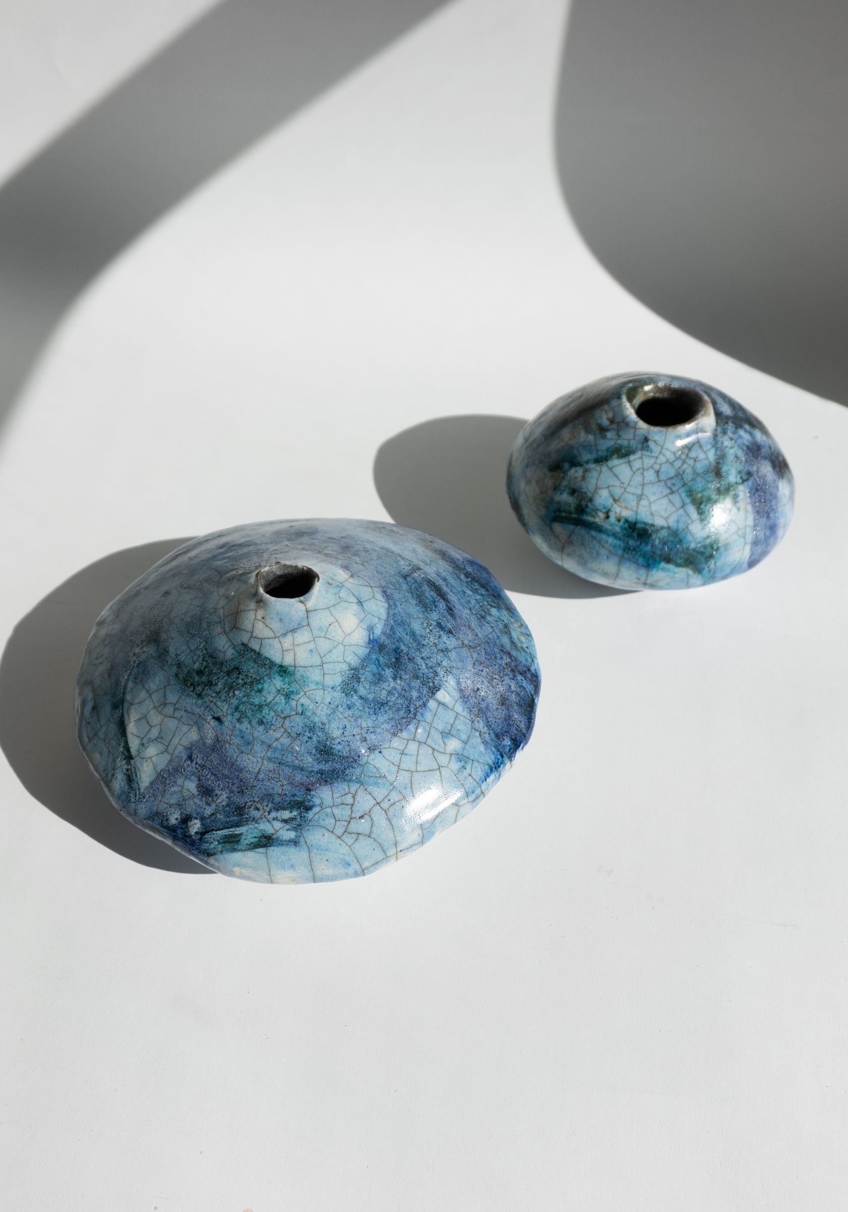 Raku Ikebana Vase in Cobalt