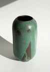 Mondays Ceramics Cylinder Vase in Green Patina on Umber
