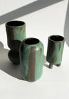 Mondays Ceramics Cylinder Vase in Green Patina on Umber