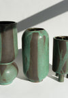 Mondays Ceramics Cylinder Vase in Green Patina on Umber