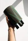 Mondays Ceramics Tripod Vase in Green Patina on Umber