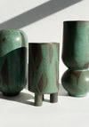 Mondays Ceramics Tripod Vase in Green Patina on Umber