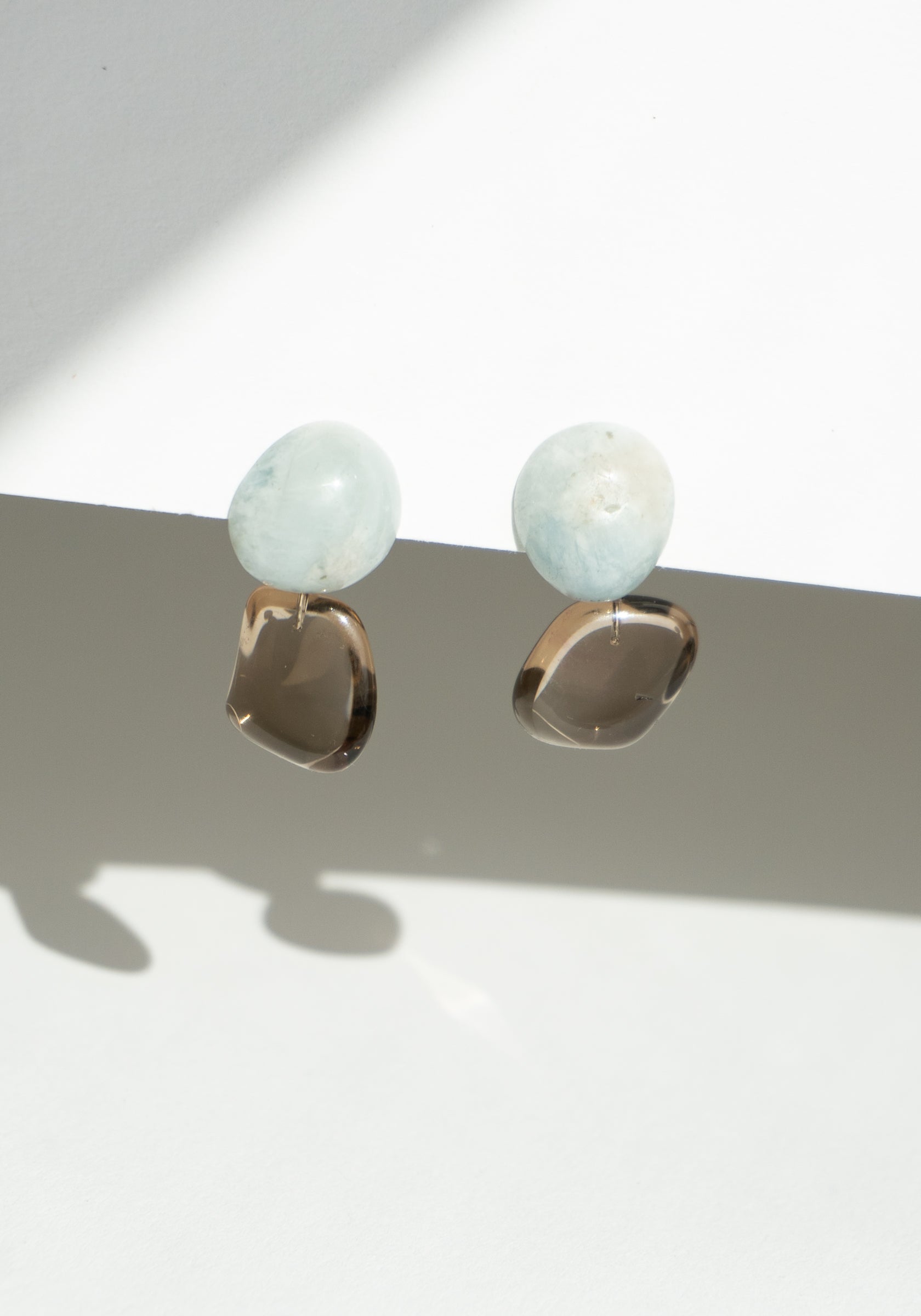 Pebbles Earrings in Aquamarine and Smokey Quartz