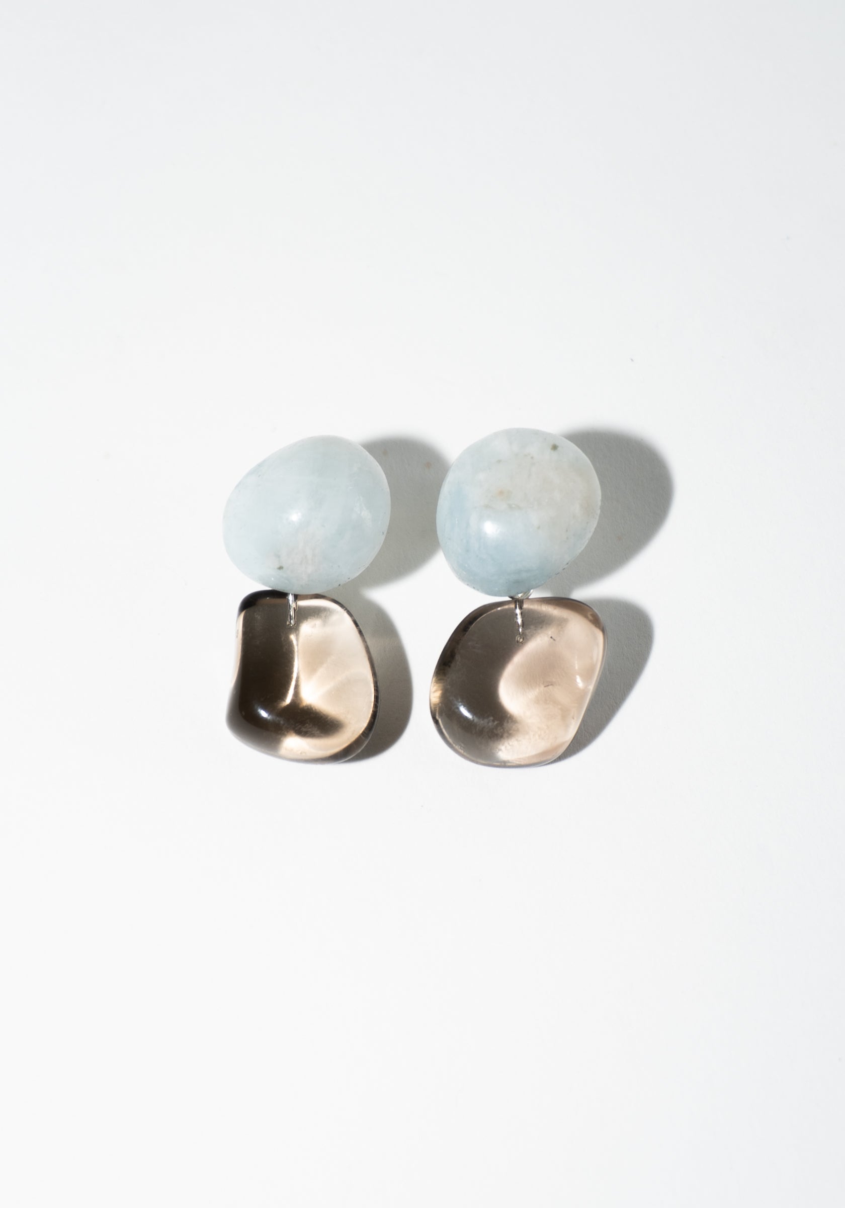 Pebbles Earrings in Aquamarine and Smokey Quartz