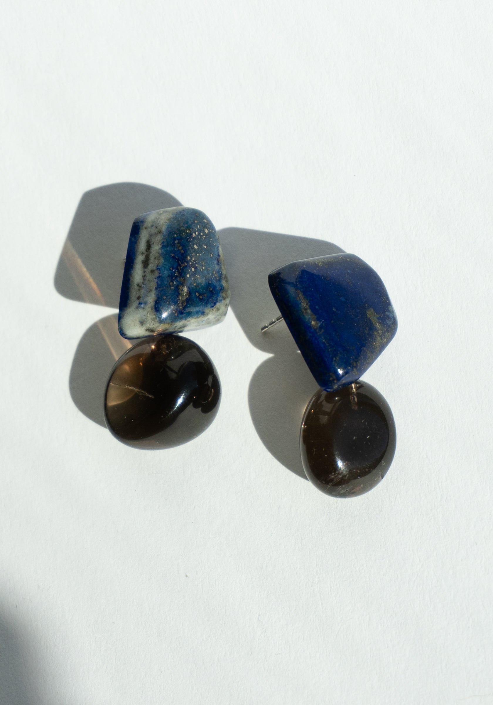 Pebbles Earrings in Lapis and Smokey Quartz