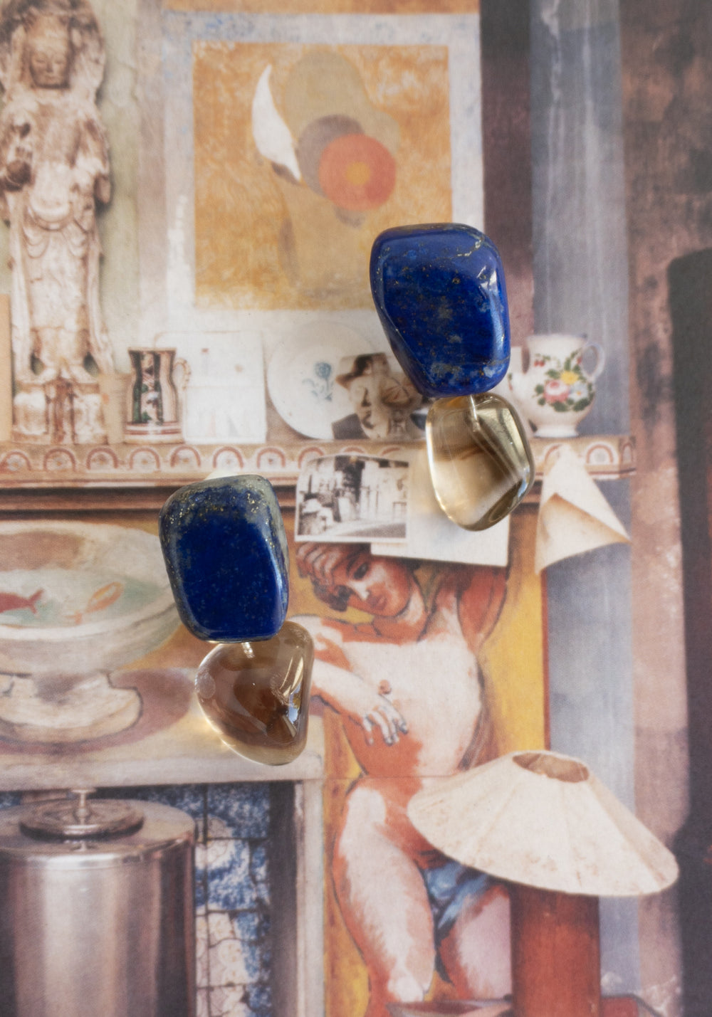 Pebbles Earrings in Lapis and Smokey Quartz