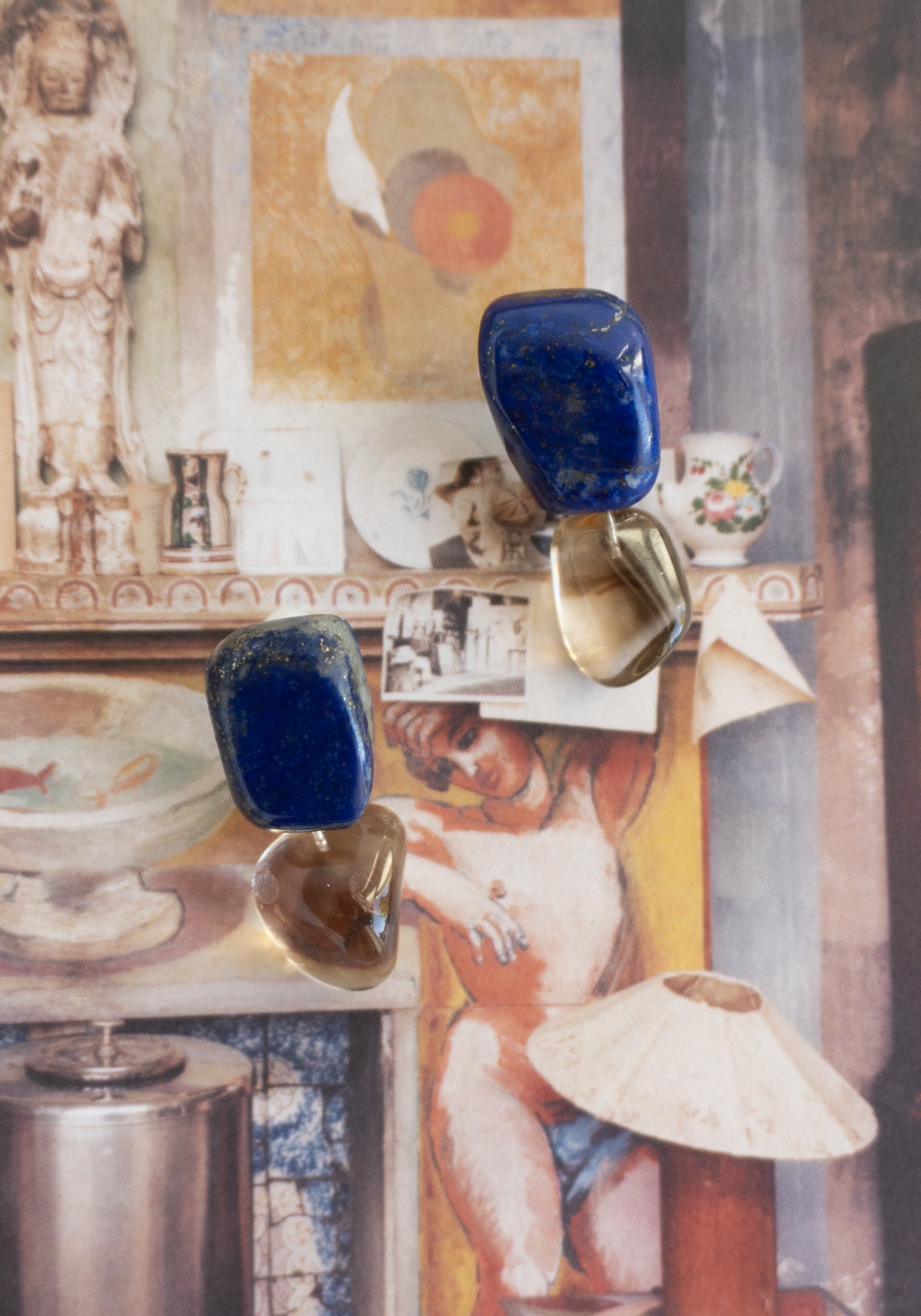 Pebbles Earrings in Lapis and Smokey Quartz