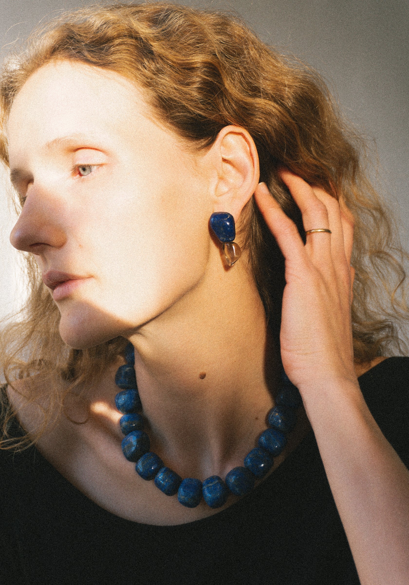 Pebbles Earrings in Lapis and Smokey Quartz