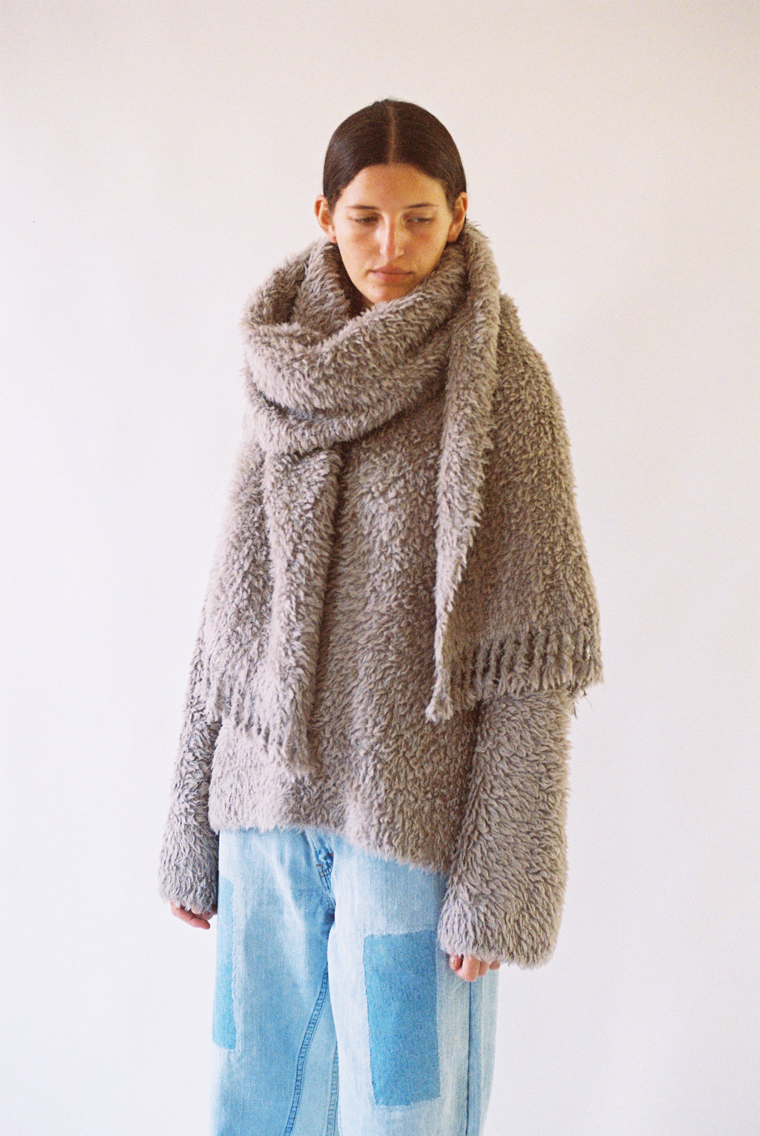 Handwoven Fur Wrap in Taupe