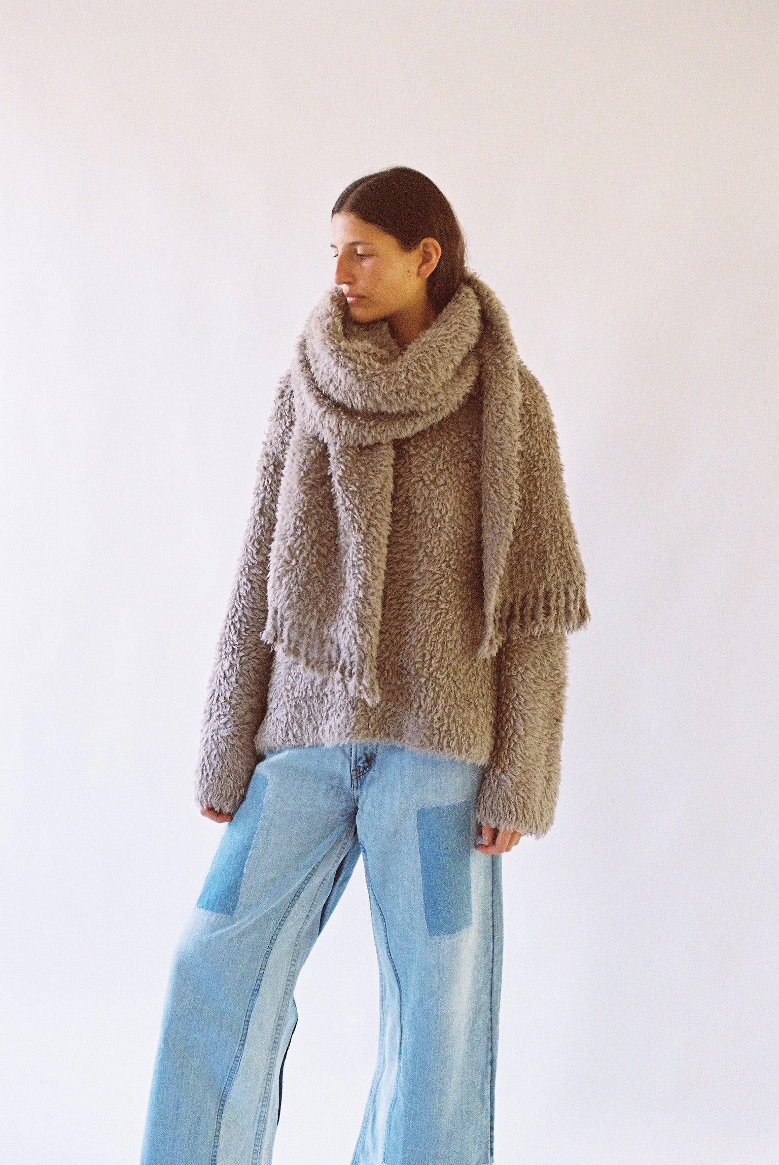 Handwoven Fur Wrap in Taupe