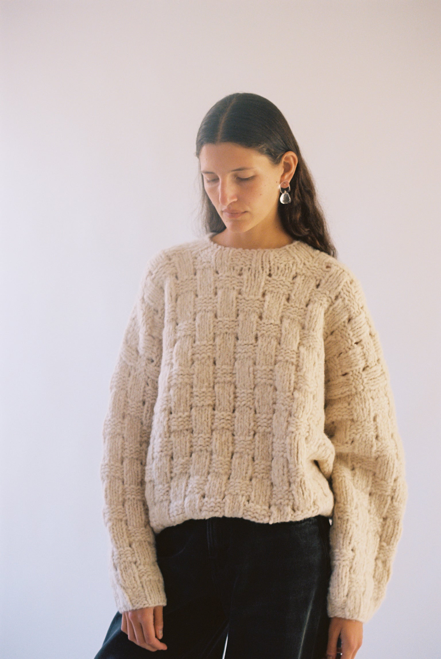 Handknit Interlace Pullover in Alabaster