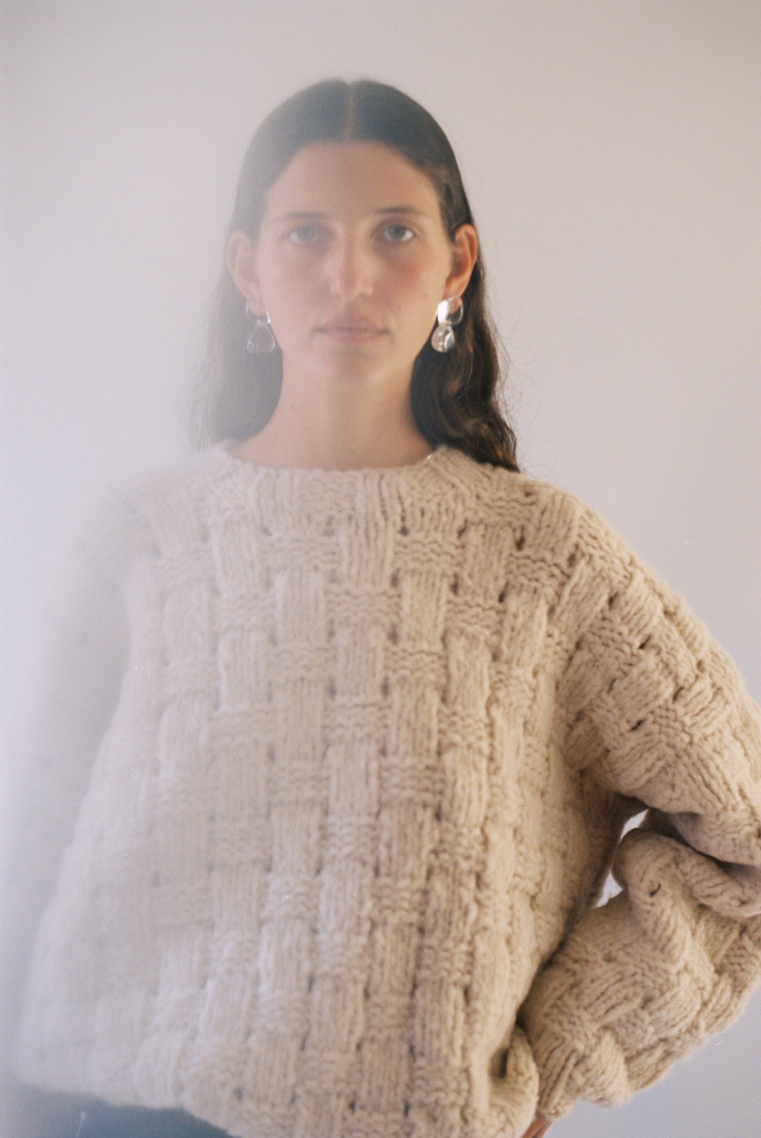 Handknit Interlace Pullover in Alabaster