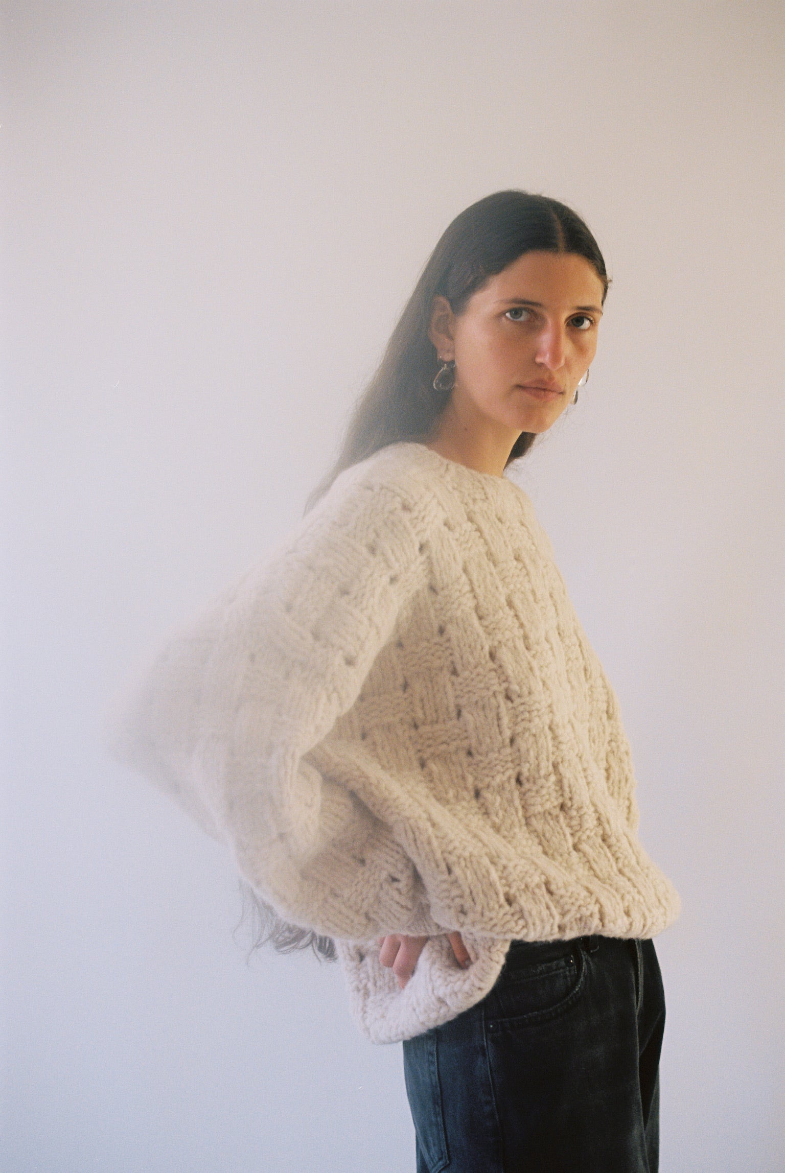 Handknit Interlace Pullover in Alabaster