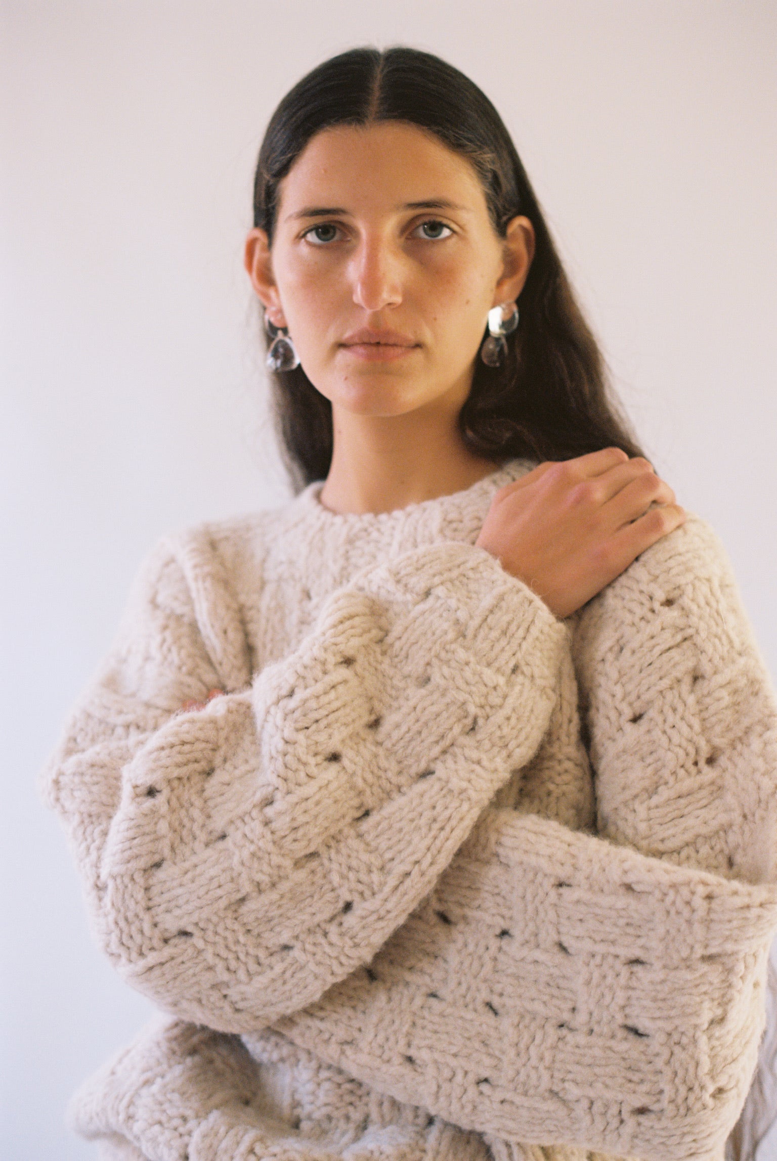 Handknit Interlace Pullover in Alabaster