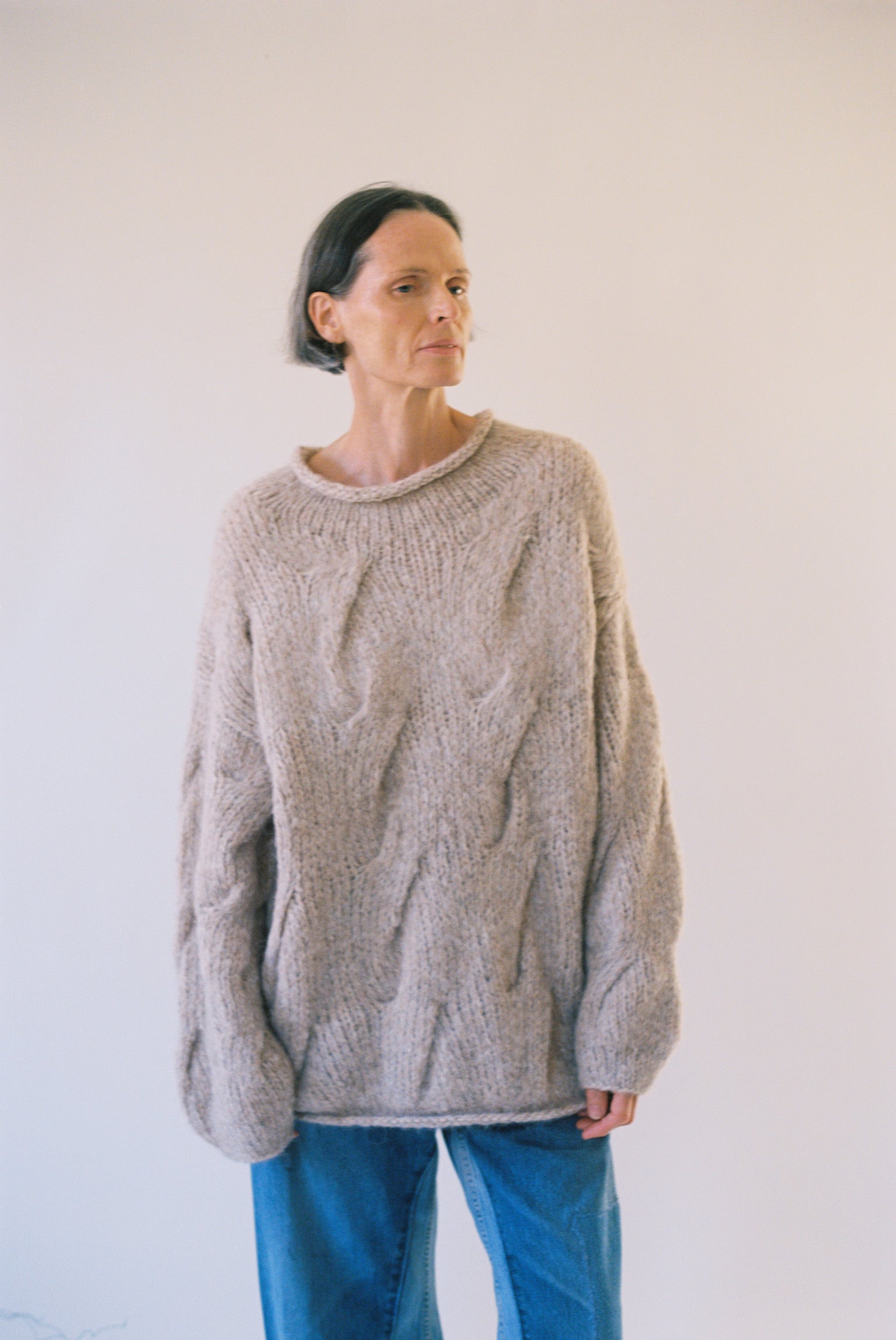 Lauren Manoogian Handknit Cable Rollneck Sweater in Husk