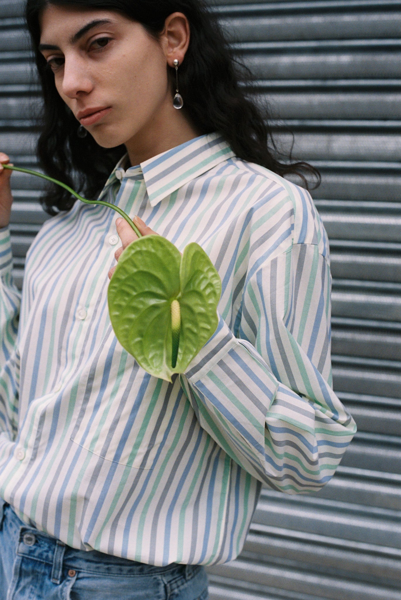 Handmade Classic Collar Shirt in Striped Pastel Green