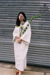 Cristaseya Square Neck Caftan Dress in White with Green Stripes